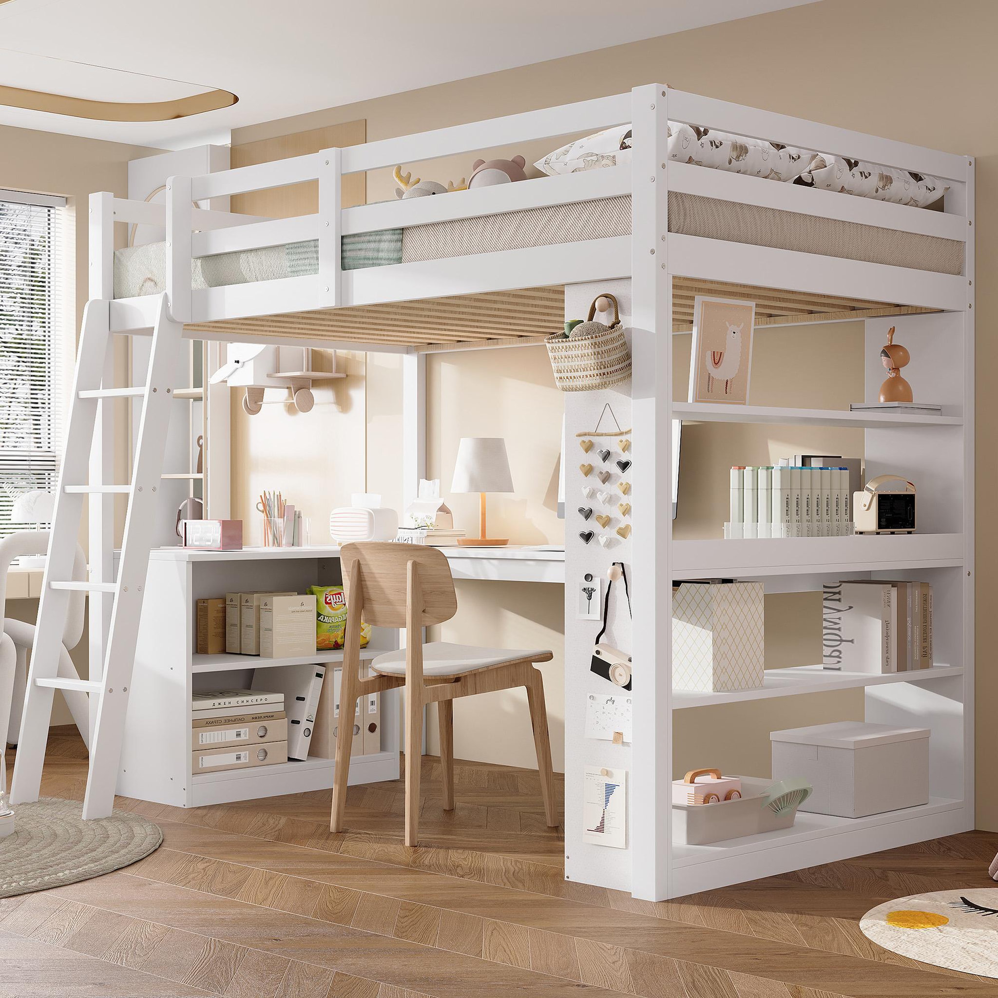 Voir la diapositive 4 : MERAX Lit mezzanine 90x200cm coloris blanc pin et mdf