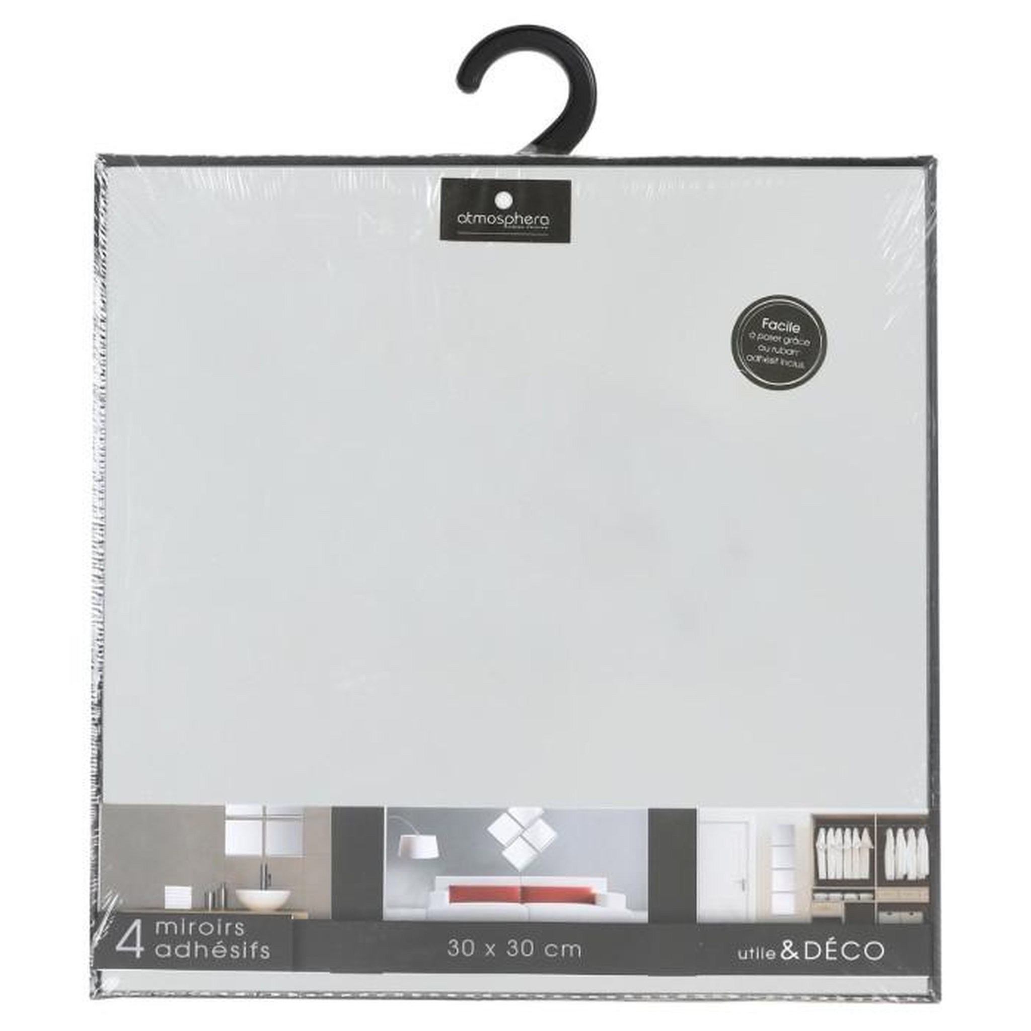 Voir la diapositive 5 : ATMOSPHERA Lot de 4 Miroirs Adhésifs  Carré  30x30cm Argent