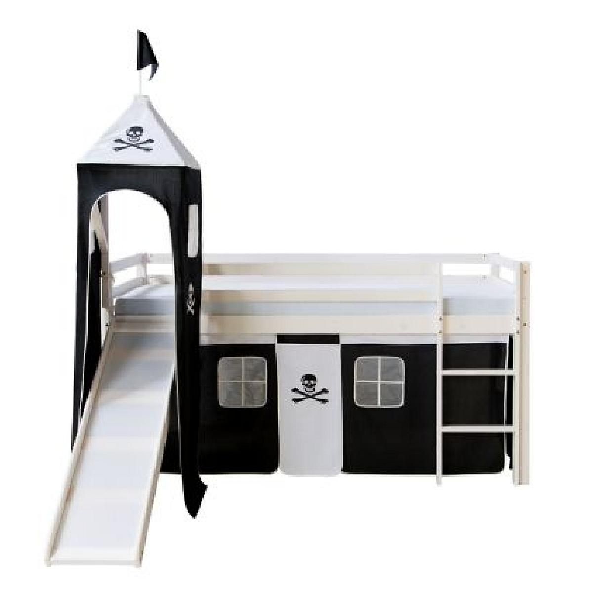 HomeStyle4U Lit mi-hauteur avec rideaux noir avec tour