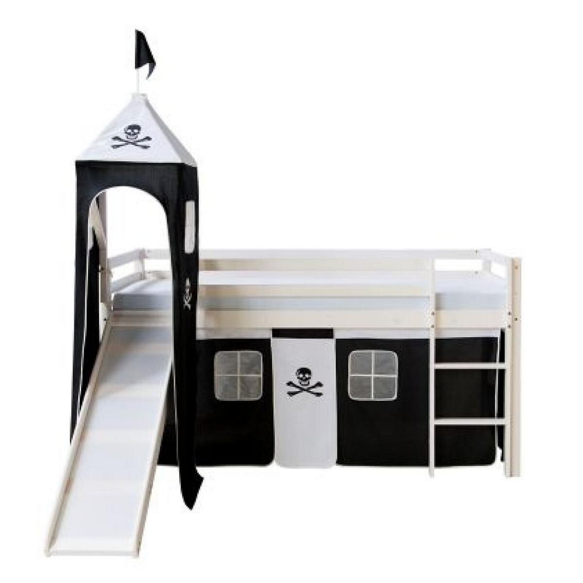 HomeStyle4U Lit mi-hauteur avec rideaux noir avec tour