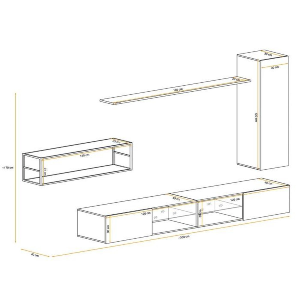 Paris Prix Ensemble Meuble TV Design  Switch IV  300cm Naturel & Noir