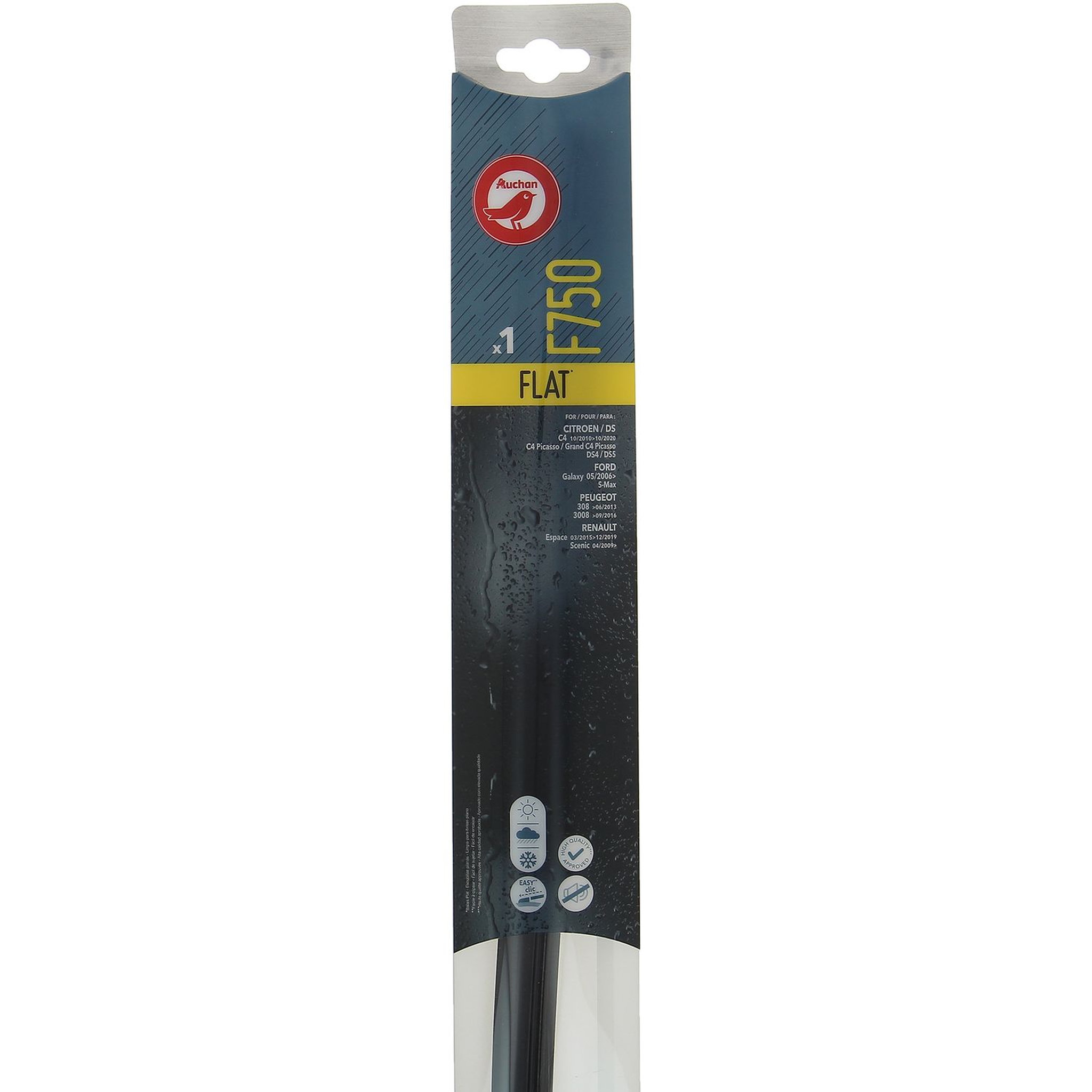 Voir la diapositive 2 : AUCHAN Balai d'essuie-glace plat F750 75cm pour CITROËN / DS FORD PEUGEOT RENAULT