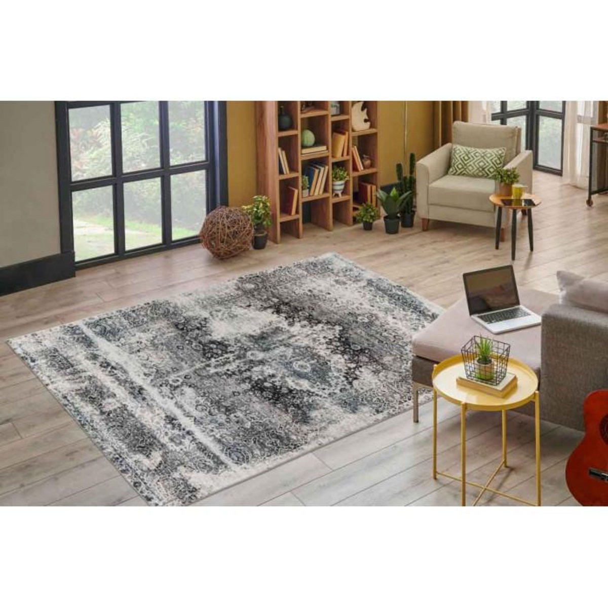 Paris Prix Tapis Tissé à Poils Courts Vintage  Ilian V  Gris