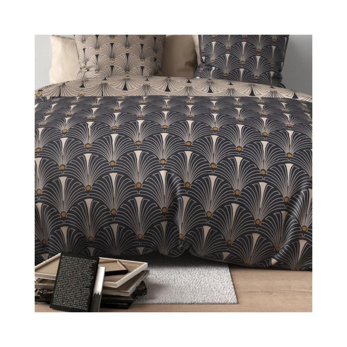 ATELIER DU COTON Housse de couette 260x240 PAON + 2 taies coton 57 fils