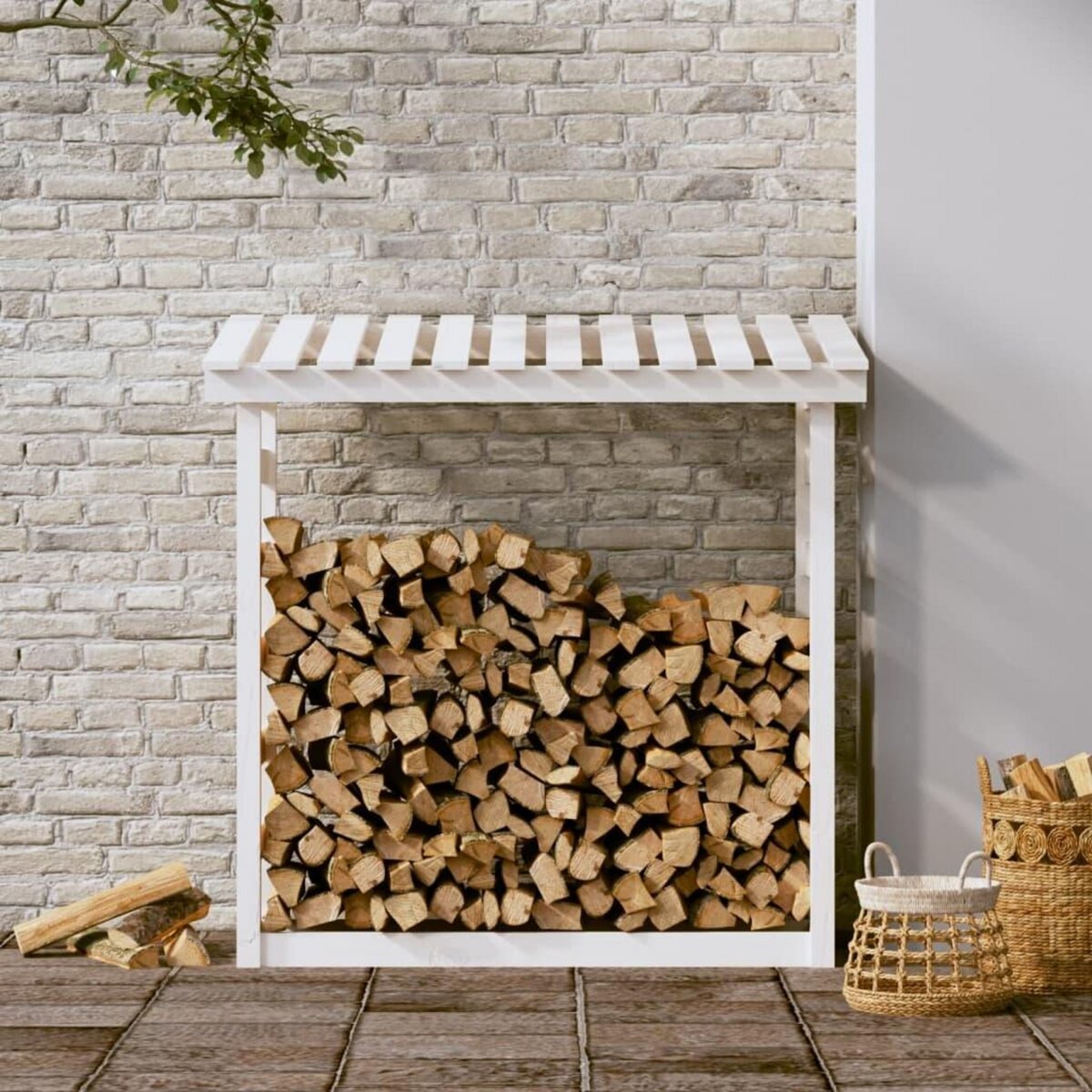 VIDAXL Support pour bois de chauffage Blanc 108x64,5x110cm Bois de pin