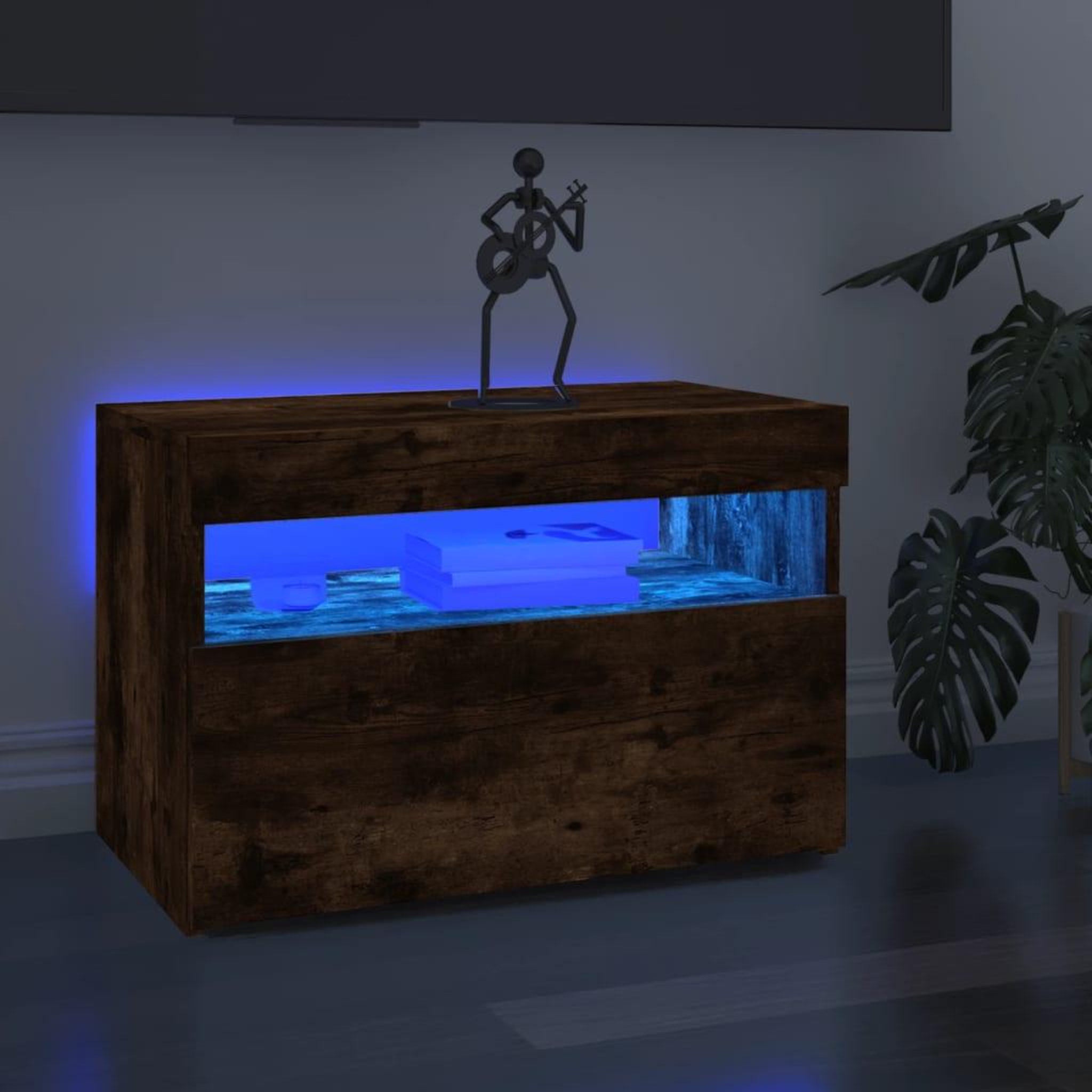 Voir la diapositive 1 : VIDAXL Meuble TV avec lumieres LED Chene fume 60x35x40 cm
