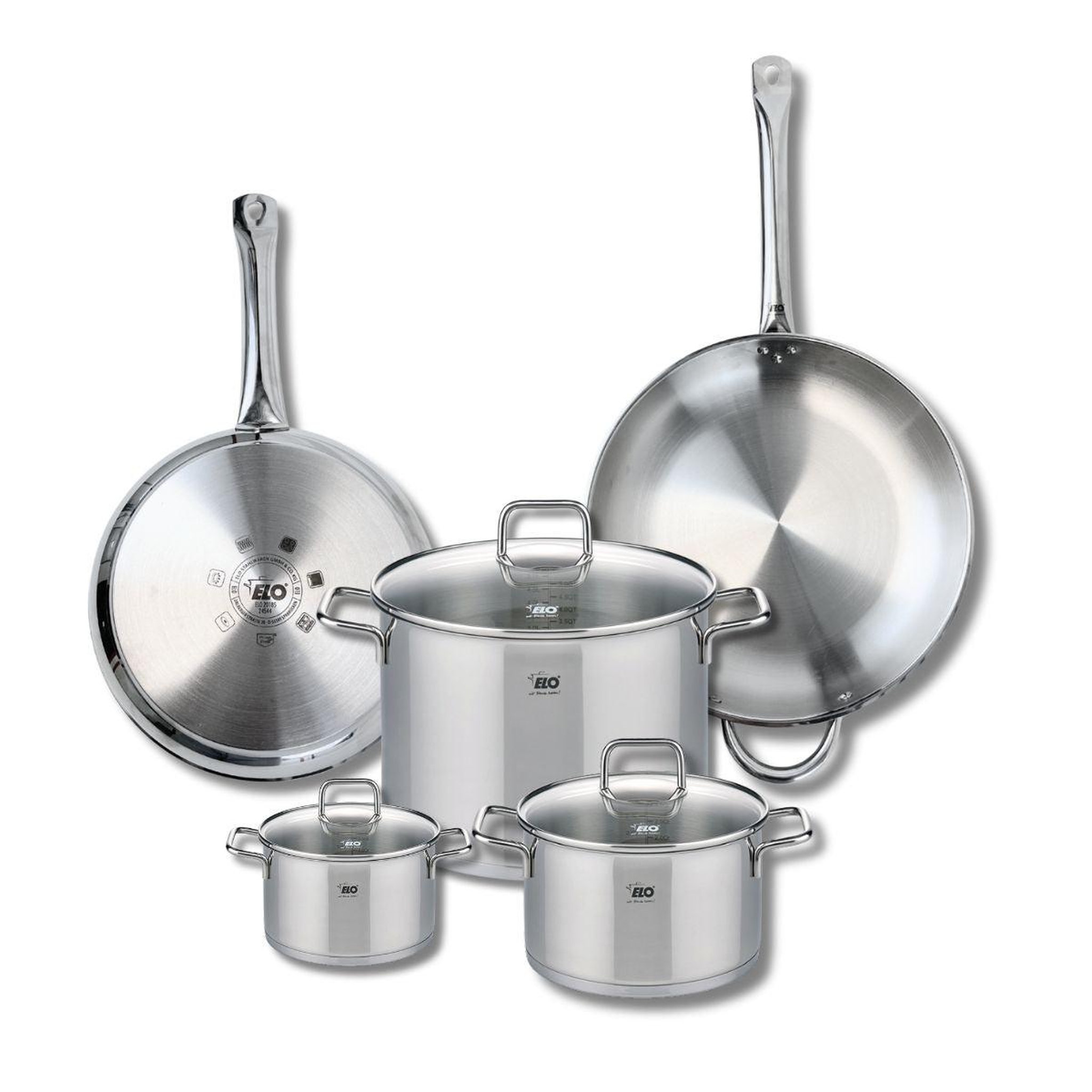 ELO Ensemble de 2 poêles de cuisson 28 et 32 cm et 3 faitouts 14, 20 et 26 cm elo profi citrin