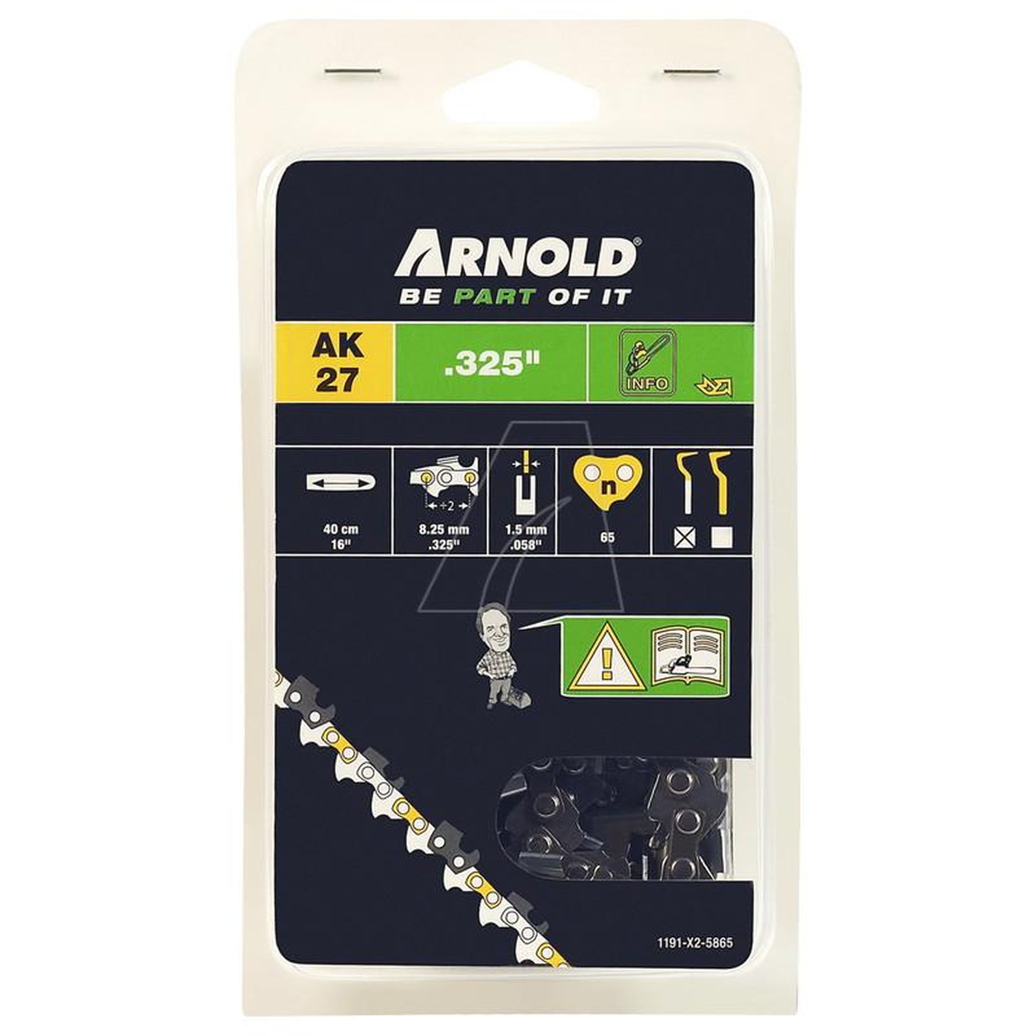 ARNOLD Chaîne de tronçonneuse 0,325 /1,5 mm - 65 maillons d'entraîneurs - gouges demi-rondes