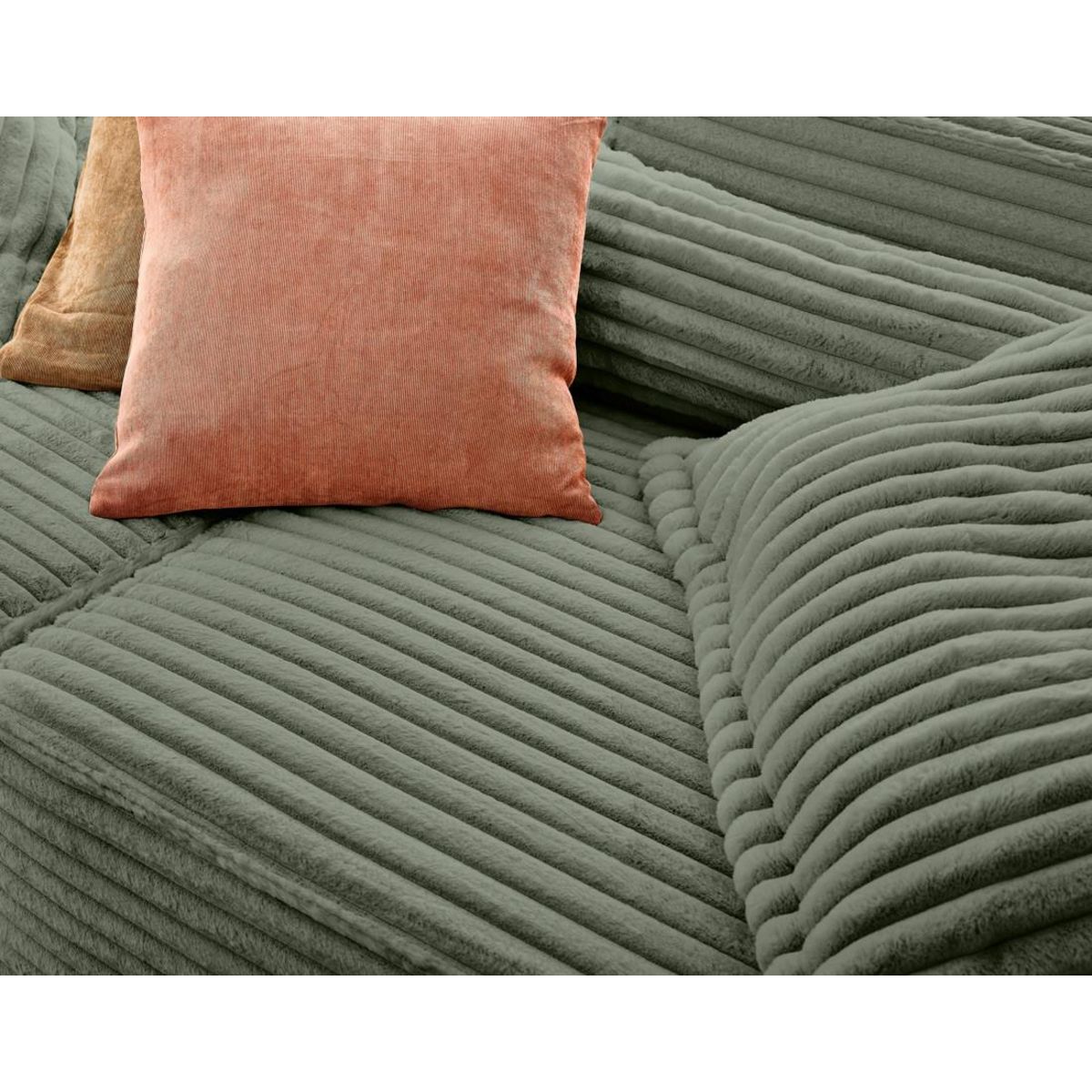 LISA DESIGN Richie - canapé droit 3 places avec double méridienne - assise profonde - en fausse fourrure côtelée