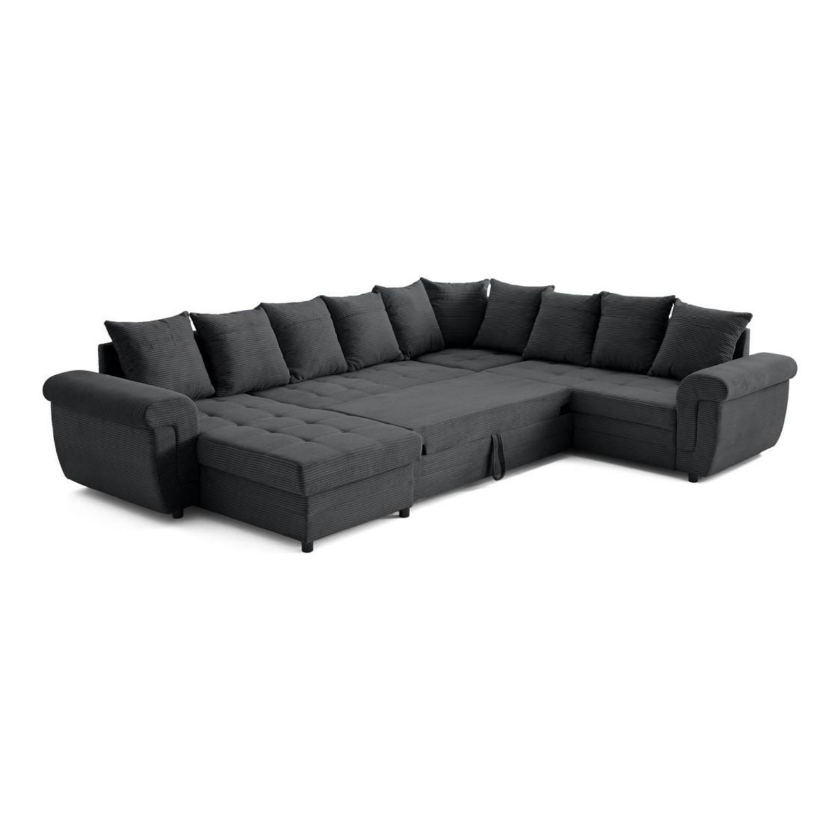 BEST MOBILIER Henry - canapé panoramique convertible - avec coffre - en velours côtelé - 7 places