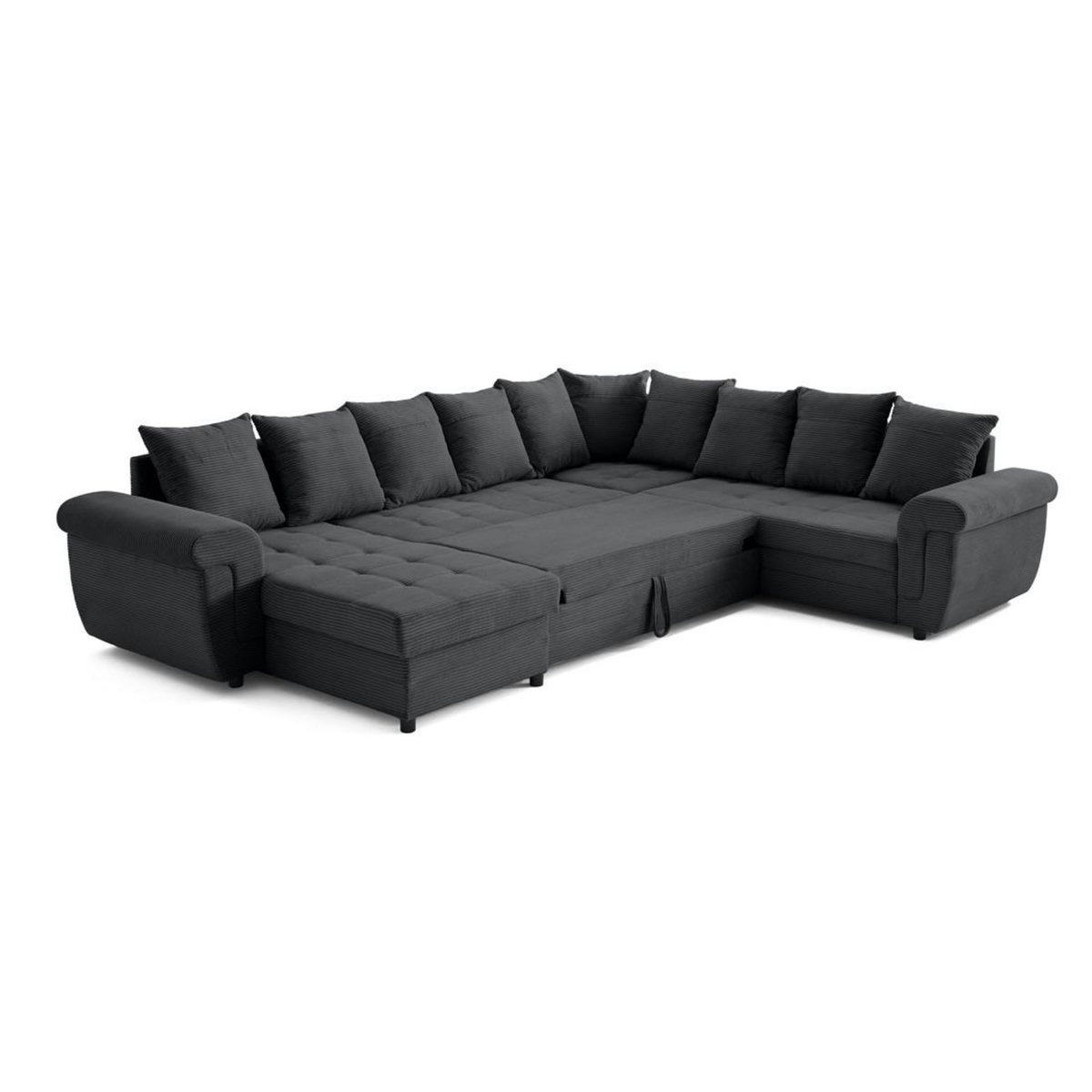 BEST MOBILIER Henry - canapé panoramique convertible - avec coffre - en velours côtelé - 7 places