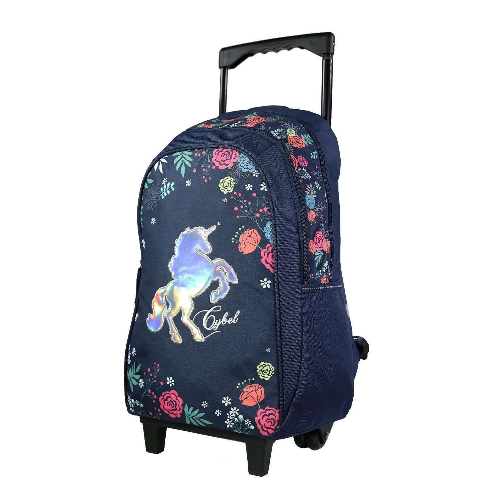 Voir la diapositive 2 : Bagtrotter BAGTROTTER Sac à dos à roulettes 45 cm Cybel Cheval Licorne Bleu