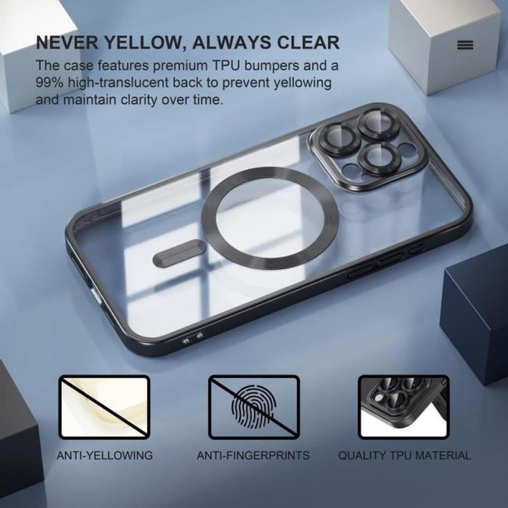 Voir la diapositive 3 : Coque bumper magnétique TPU de protection militaire pour iPhone 14 Pro Max