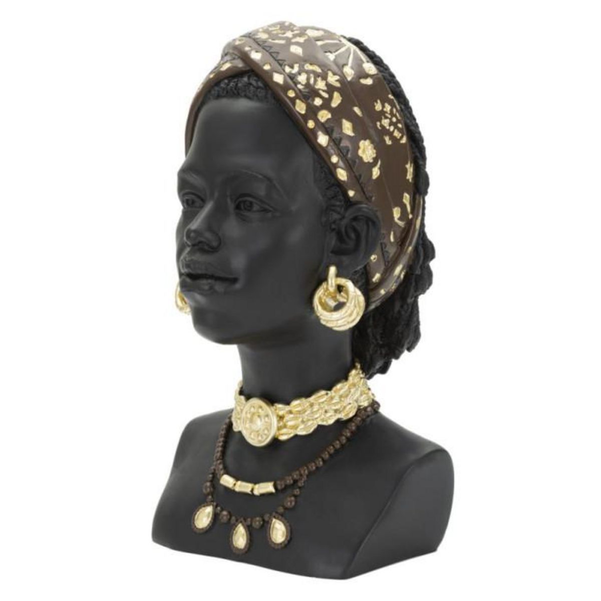 Paris Prix Statuette Tête Femme Bandeau  Massai  30cm Noir