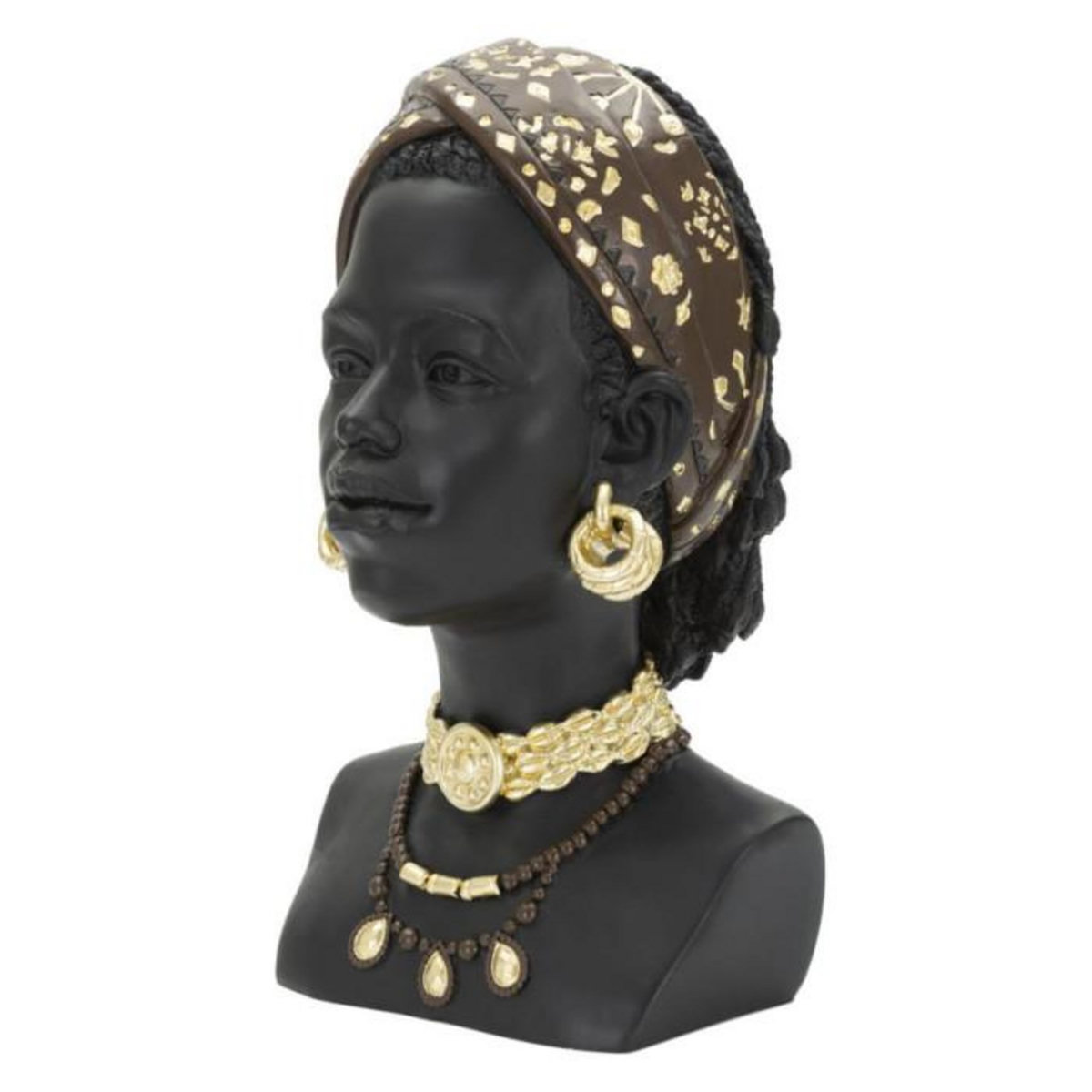 Paris Prix Statuette Tête Femme Bandeau  Massai  30cm Noir