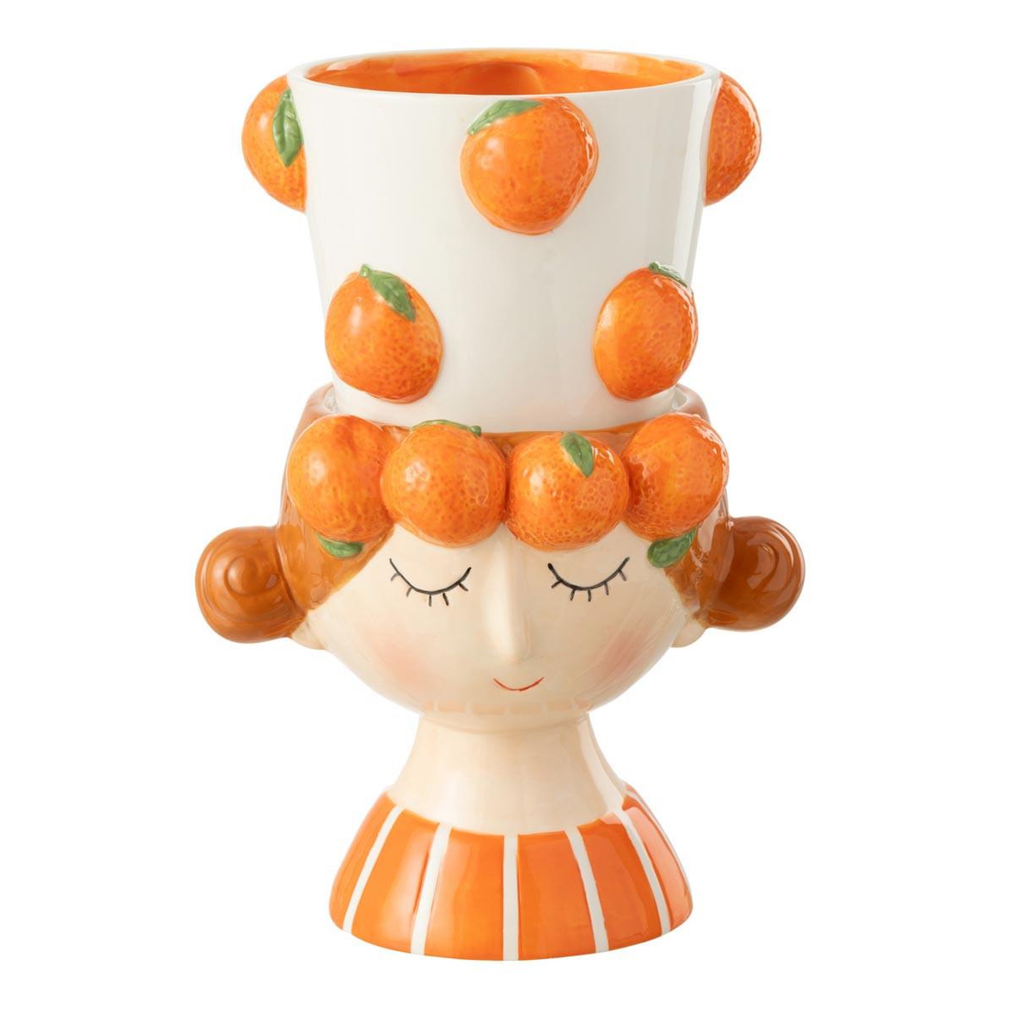 J-LINE Cache-Pot en 2 Parties  Fille Orange  30cm Multicolore