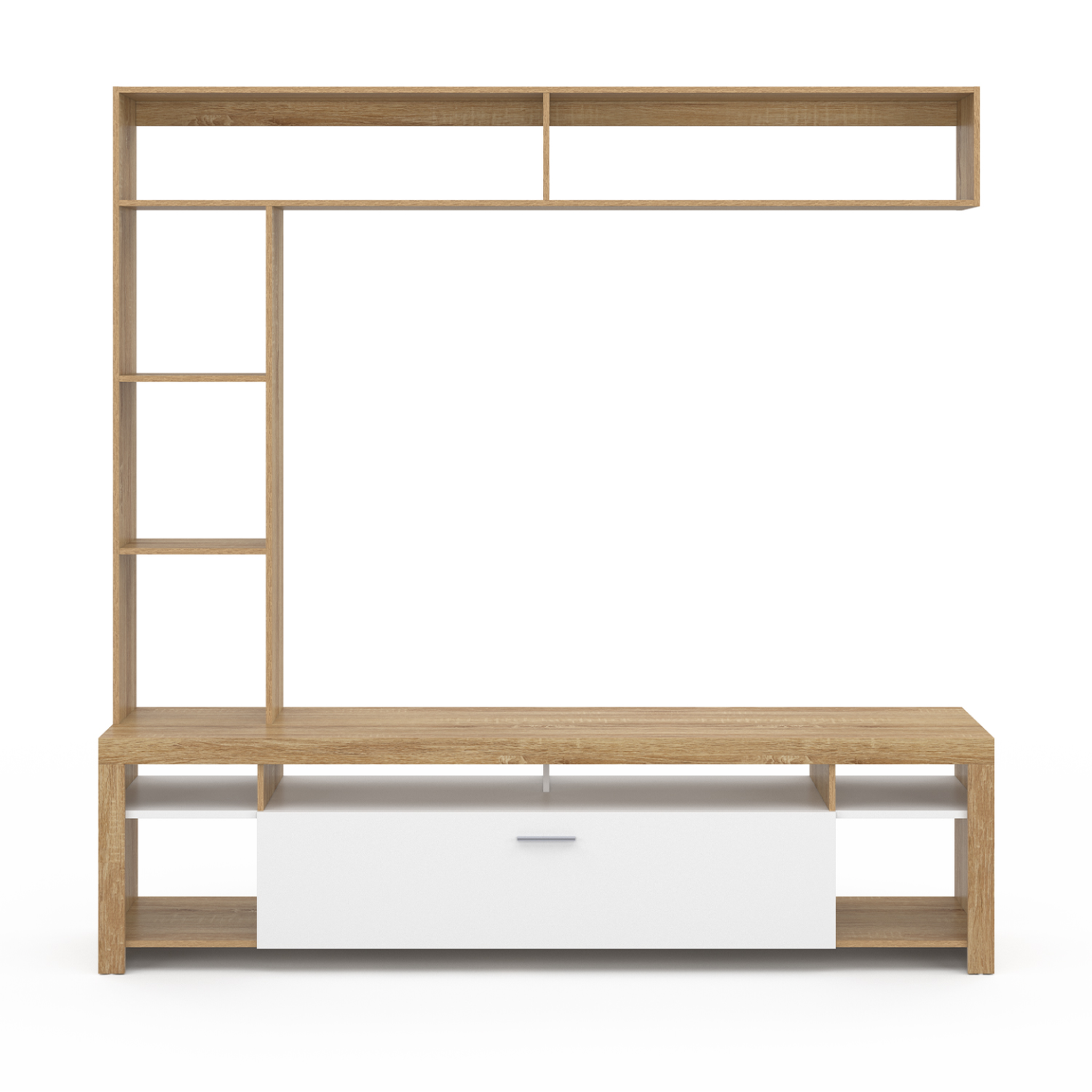 Voir la diapositive 3 : ID MARKET Ensemble meuble tv et étagères 170 cm malo bois et placard blanc