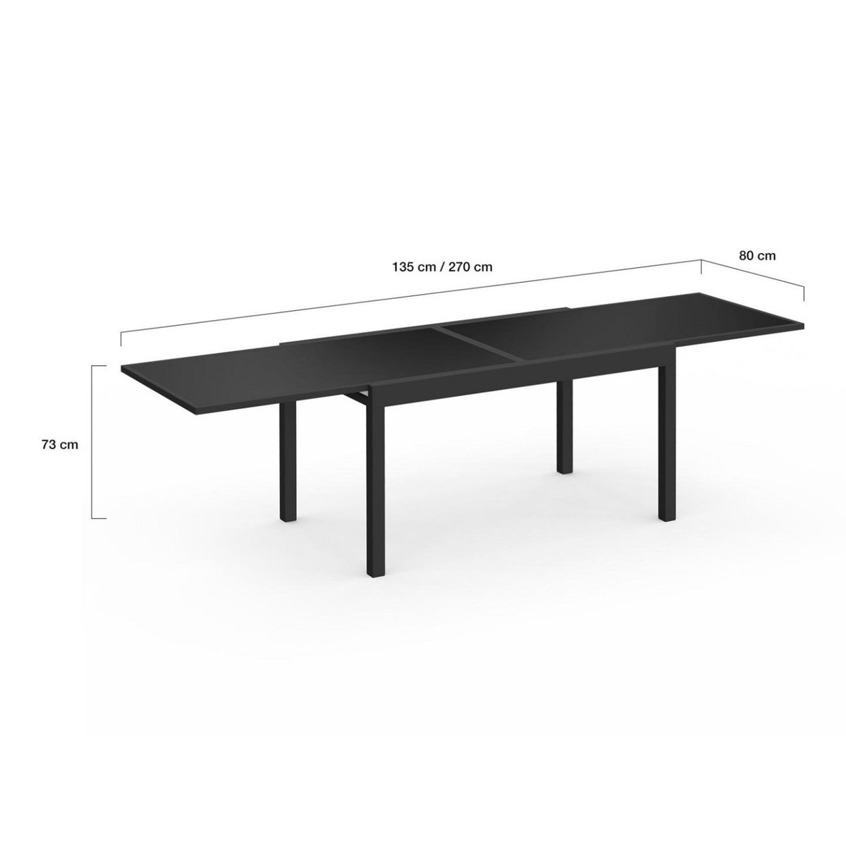 ID MARKET Salon de jardin MADRID table extensible 135-270 CM et 12 chaises empilables noir