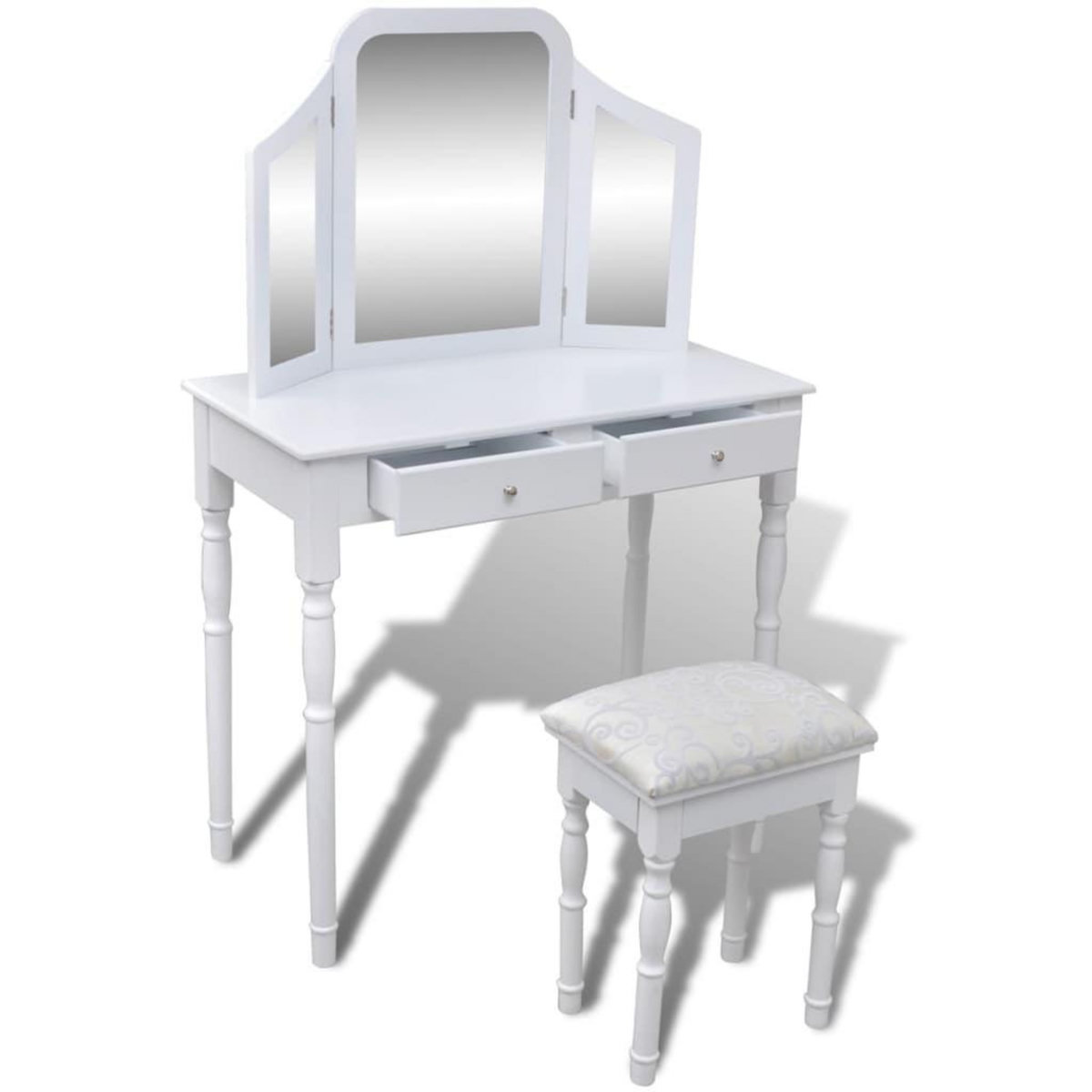 VIDAXL Coiffeuse avec miroir et tabouret 2 tiroirs Blanc