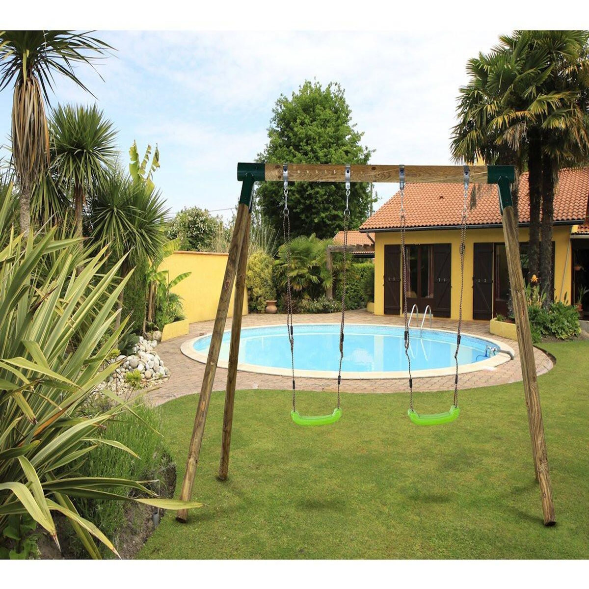 Habitat et Jardin Portique bois  Eden  - Avec 2 balançoires.