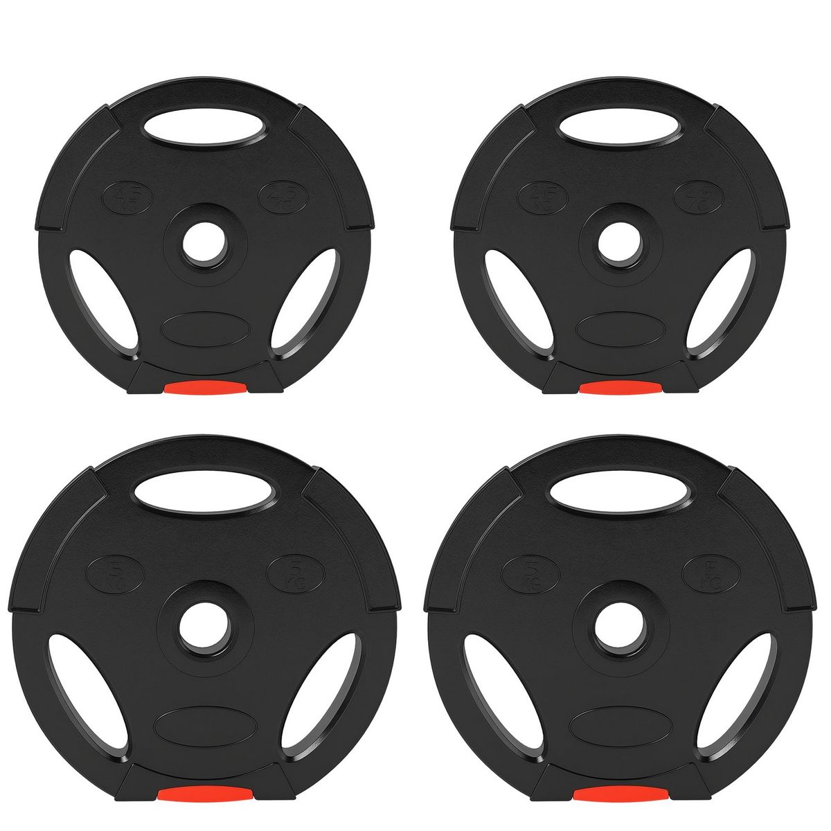 HOMCOM Disques de poids 2 x 5Kg + 2 x 2,5Kg - 3 poignées - trous de Ø25 mm - revêtement PP noir