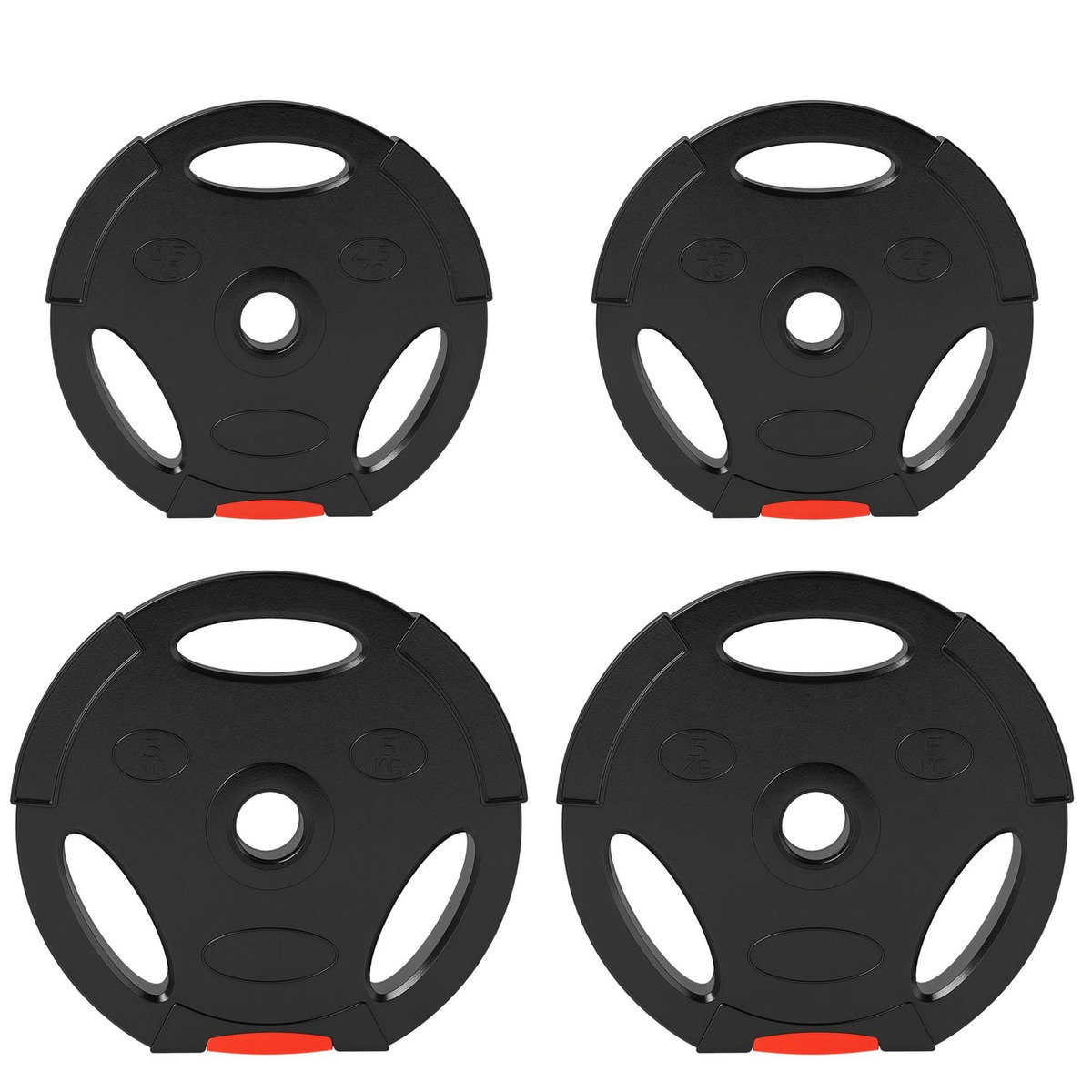 HOMCOM Disques de poids 2 x 5Kg + 2 x 2,5Kg - 3 poignées - trous de Ø25 mm - revêtement PP noir