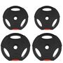 Voir la diapositive 4 : HOMCOM Disques de poids 2 x 5Kg + 2 x 2,5Kg - 3 poignées - trous de Ø25 mm - revêtement PP noir