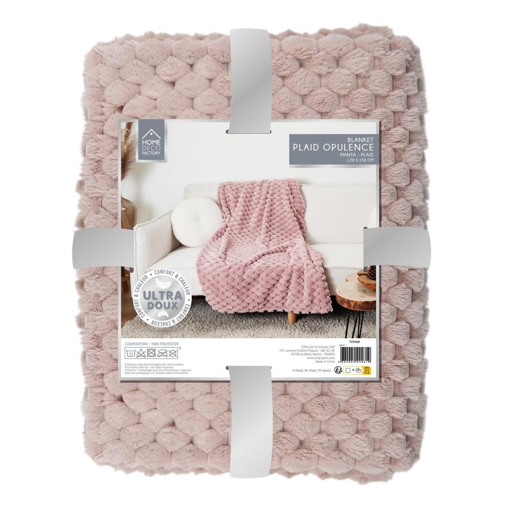 Voir la diapositive 6 : The Home Deco Factory Plaid imitation fourrure uni  opulence  120x150cm rose