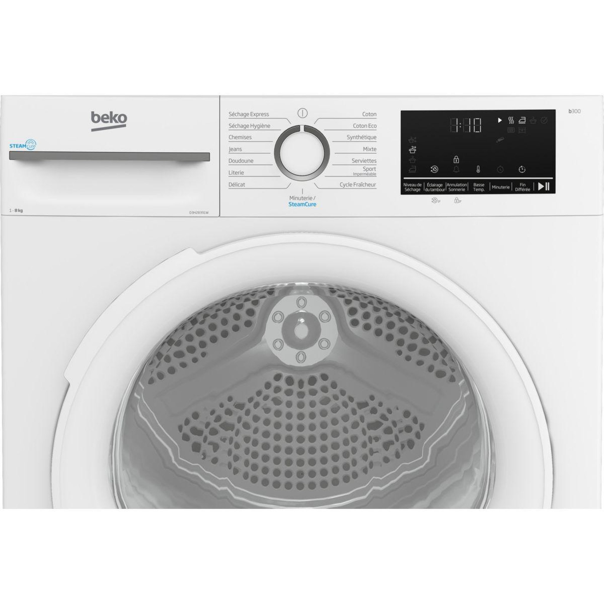 Voir la diapositive 4 : Beko Sèche linge pompe à chaleur D3H28391W - 8kg - Soin quotidien & Anti-froissage vapeur