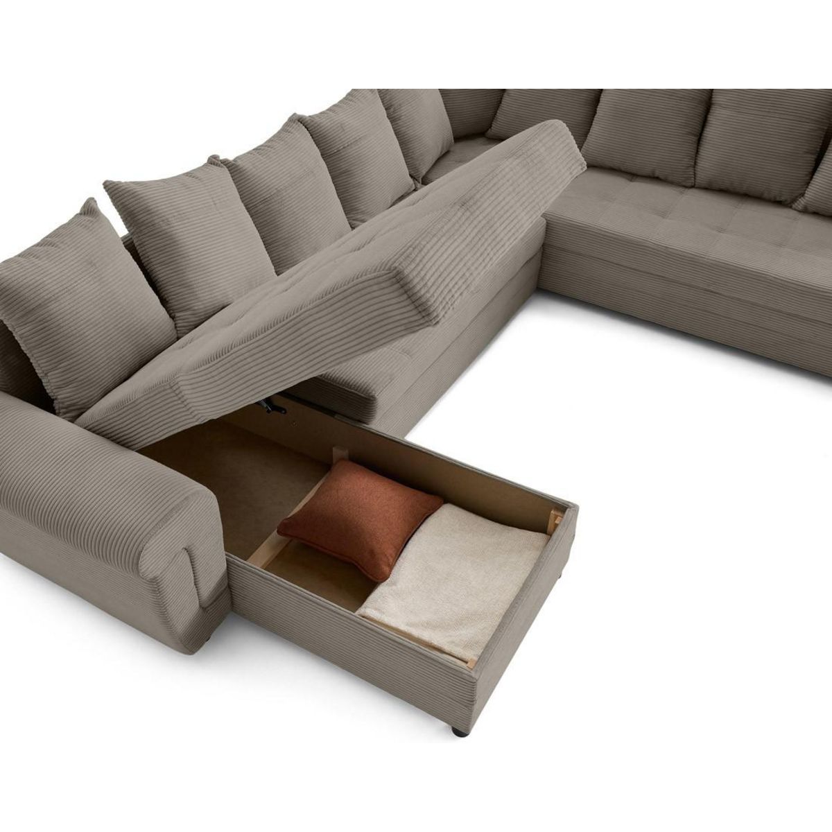 BEST MOBILIER Henry - canapé panoramique convertible - avec coffre - en velours côtelé - 7 places