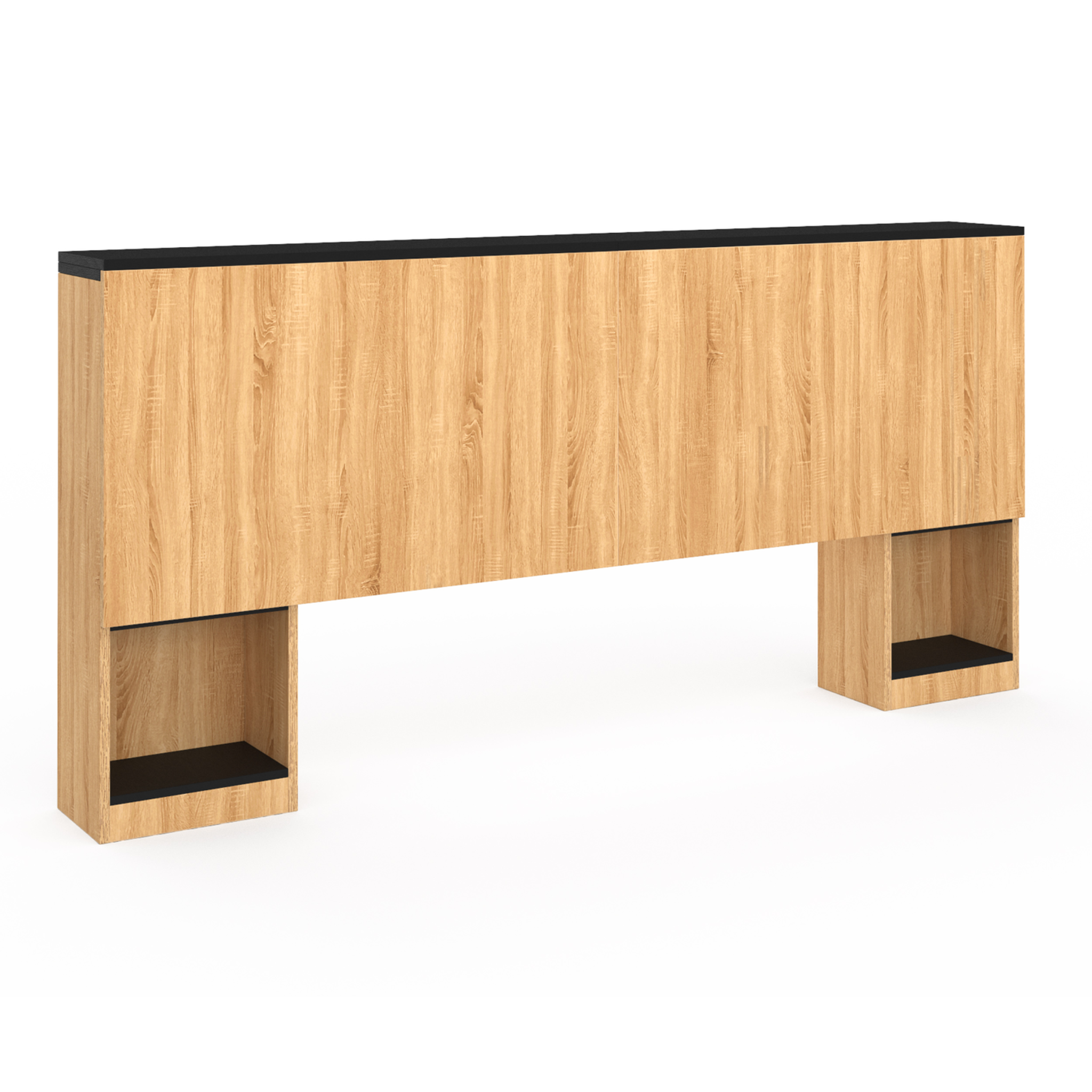Voir la diapositive 4 : ID MARKET Tête de lit sur pied extensible avec chevets coulissants catba pour lit 140 et 160 cm façon bois et noir