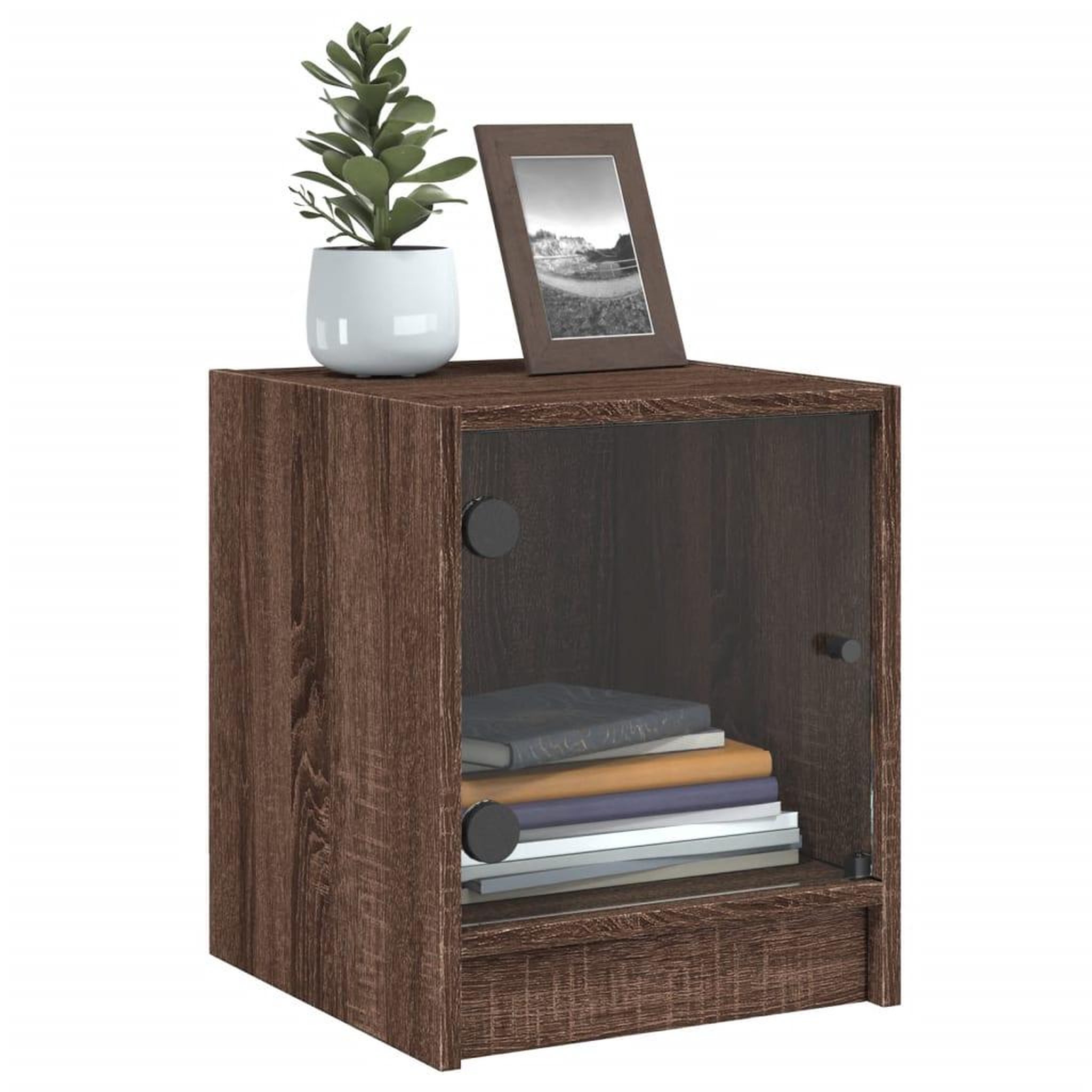 Voir la diapositive 4 : VIDAXL Tables de chevet et portes vitrees 2pcs chene marron 35x37x42cm