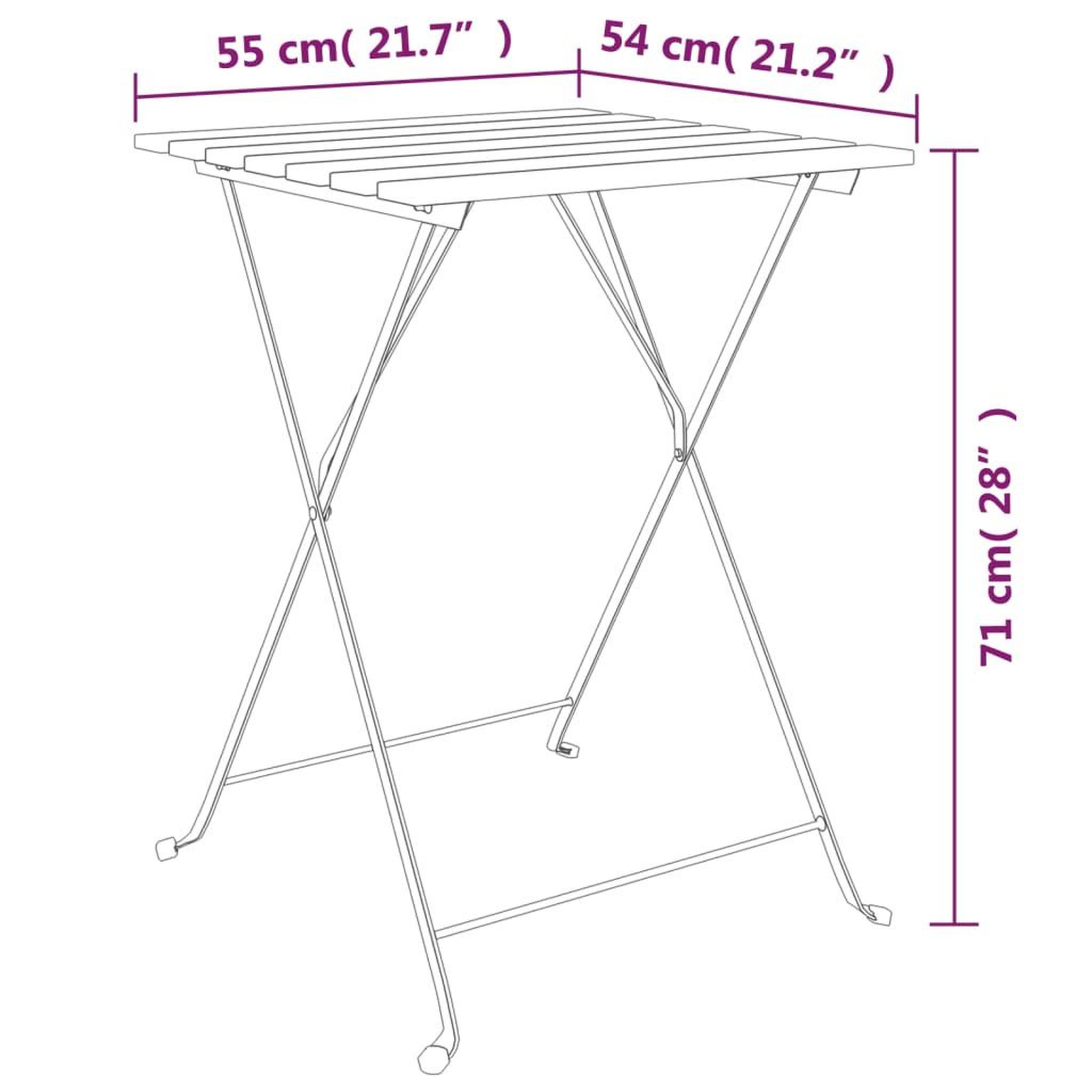 Voir la diapositive 6 : VIDAXL Table de bistro pliante 55x54x71cm bois de teck solide et acier