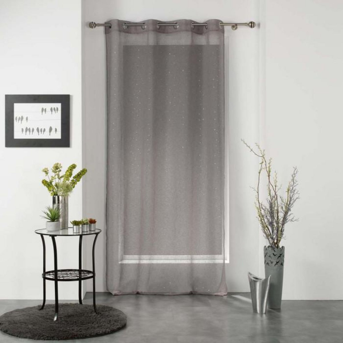 Paris Prix Rideau Voilage à Oeillets  Elea  140x240cm Gris & Argent