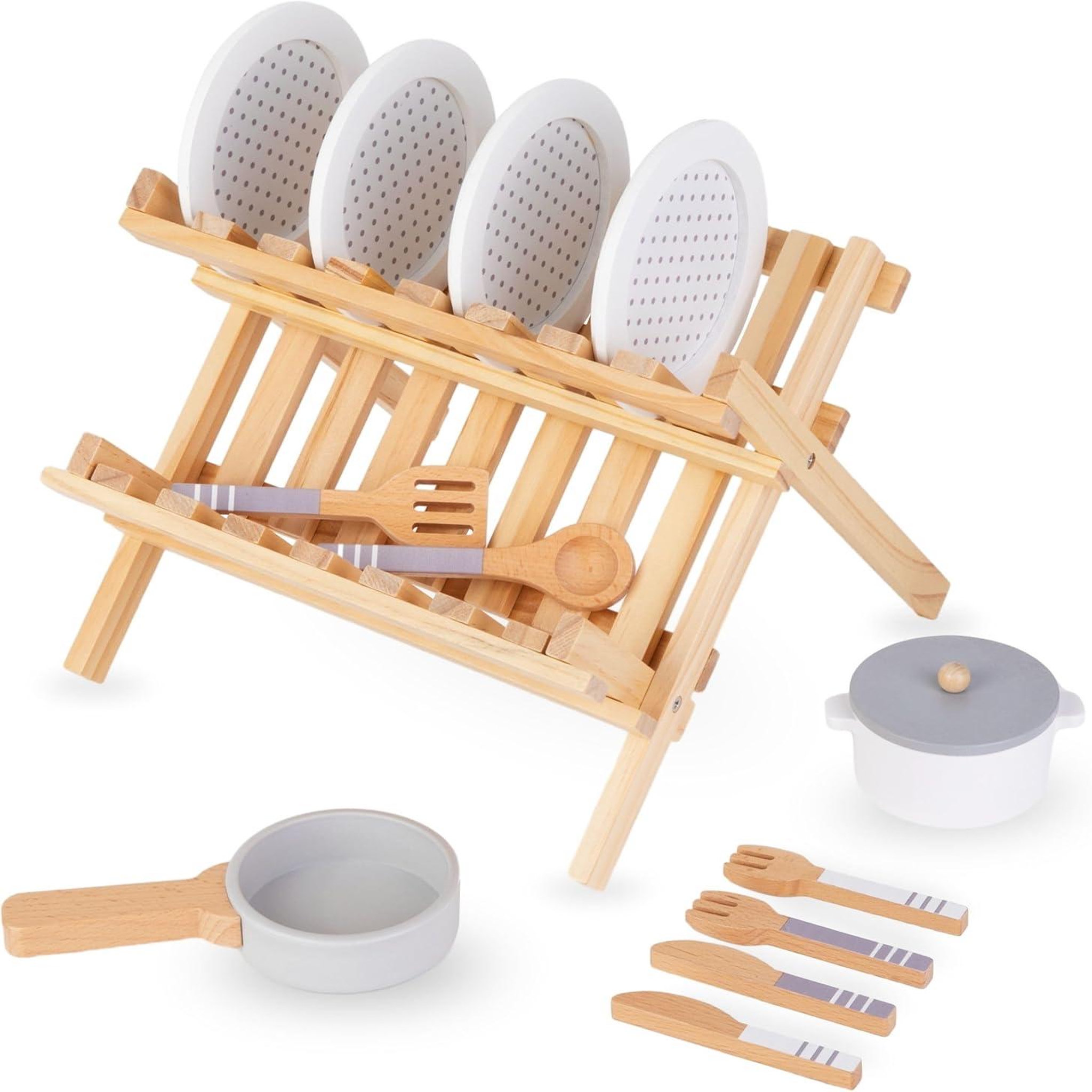 Voir la diapositive 2 : MAMABRUM Dinette Égouttoir, Vaisselles Cuisine - Égouttoir Pliant, Casseroles, Assiettes avec Couvercle
