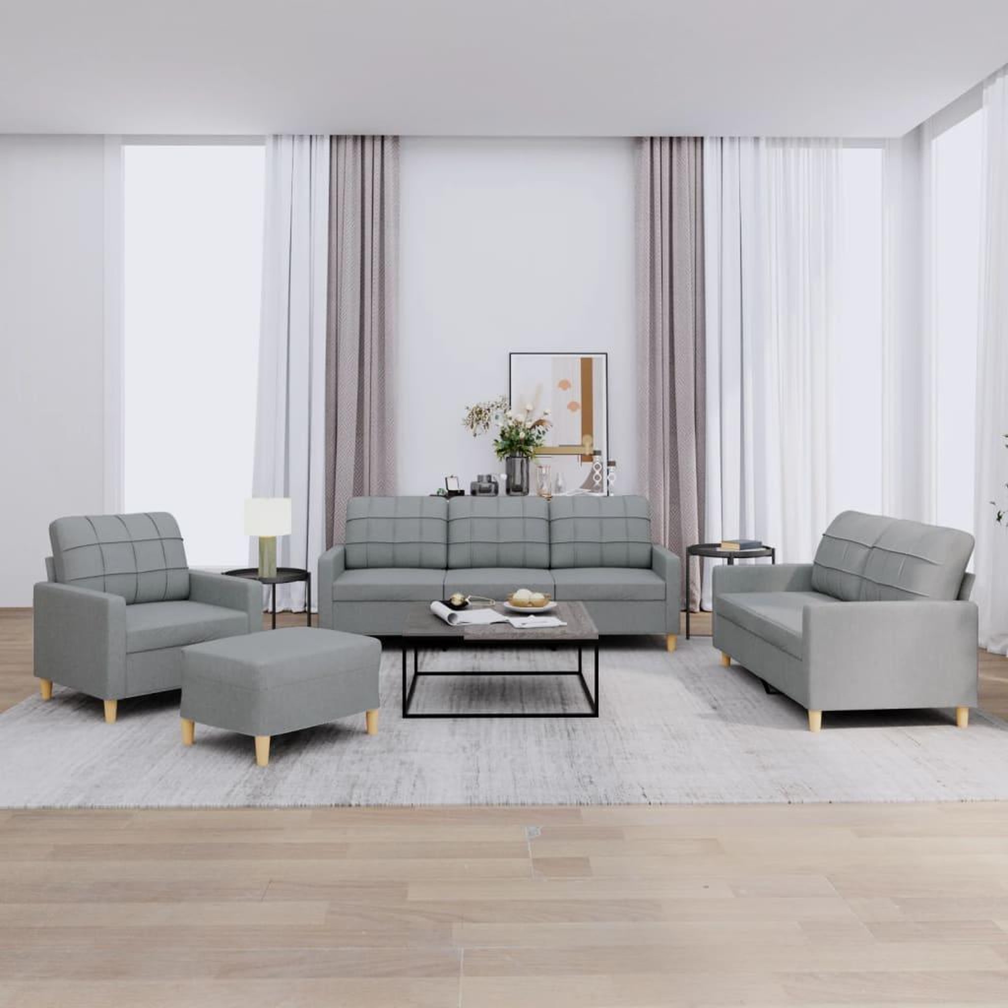 Voir la diapositive 1 : VIDAXL Ensemble de canapes 4 pcs avec coussins Gris clair Tissu