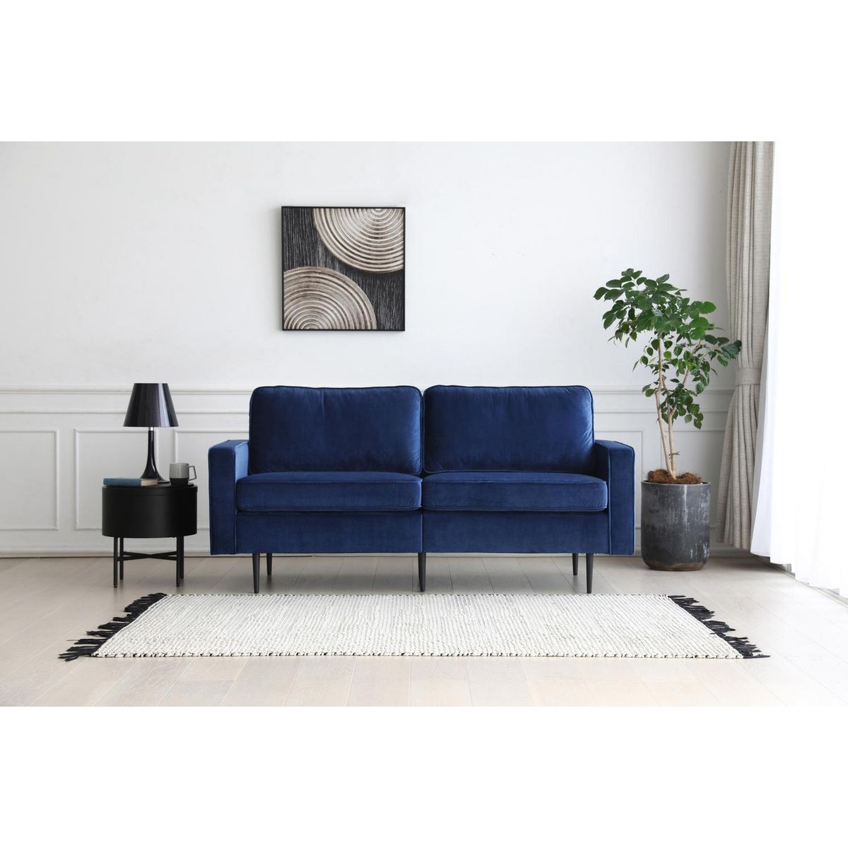 CONCEPT USINE Canapé design 2 places en velours bleu foncé CARRIE