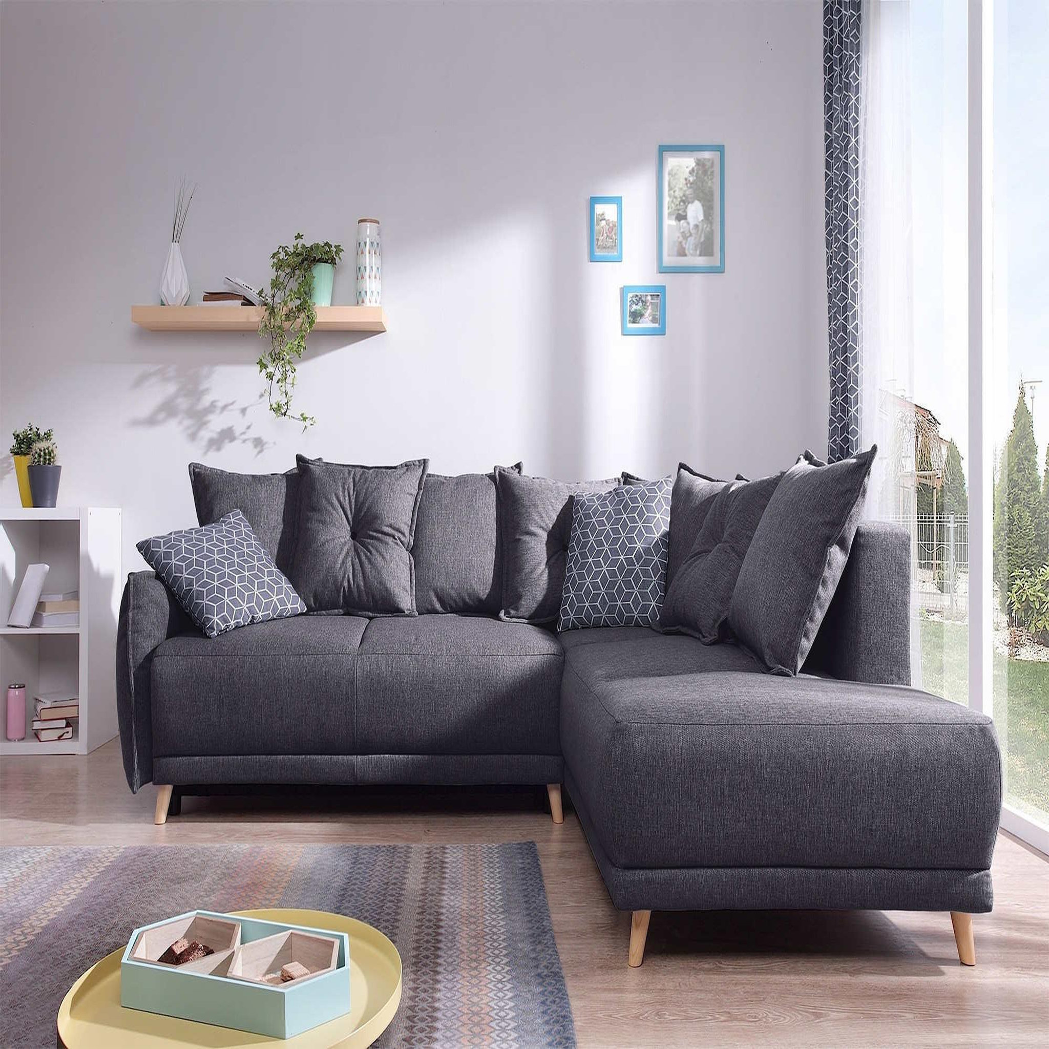 Voir la diapositive 1 : BEST MOBILIER Lena - canapé d'angle droit convertible - 5 places - gris foncé - style scandinave - gris foncé