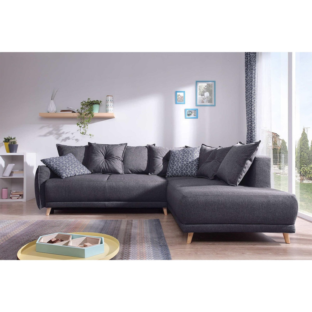 BEST MOBILIER Lena - canapé d'angle droit convertible - 5 places - gris foncé - style scandinave - gris foncé