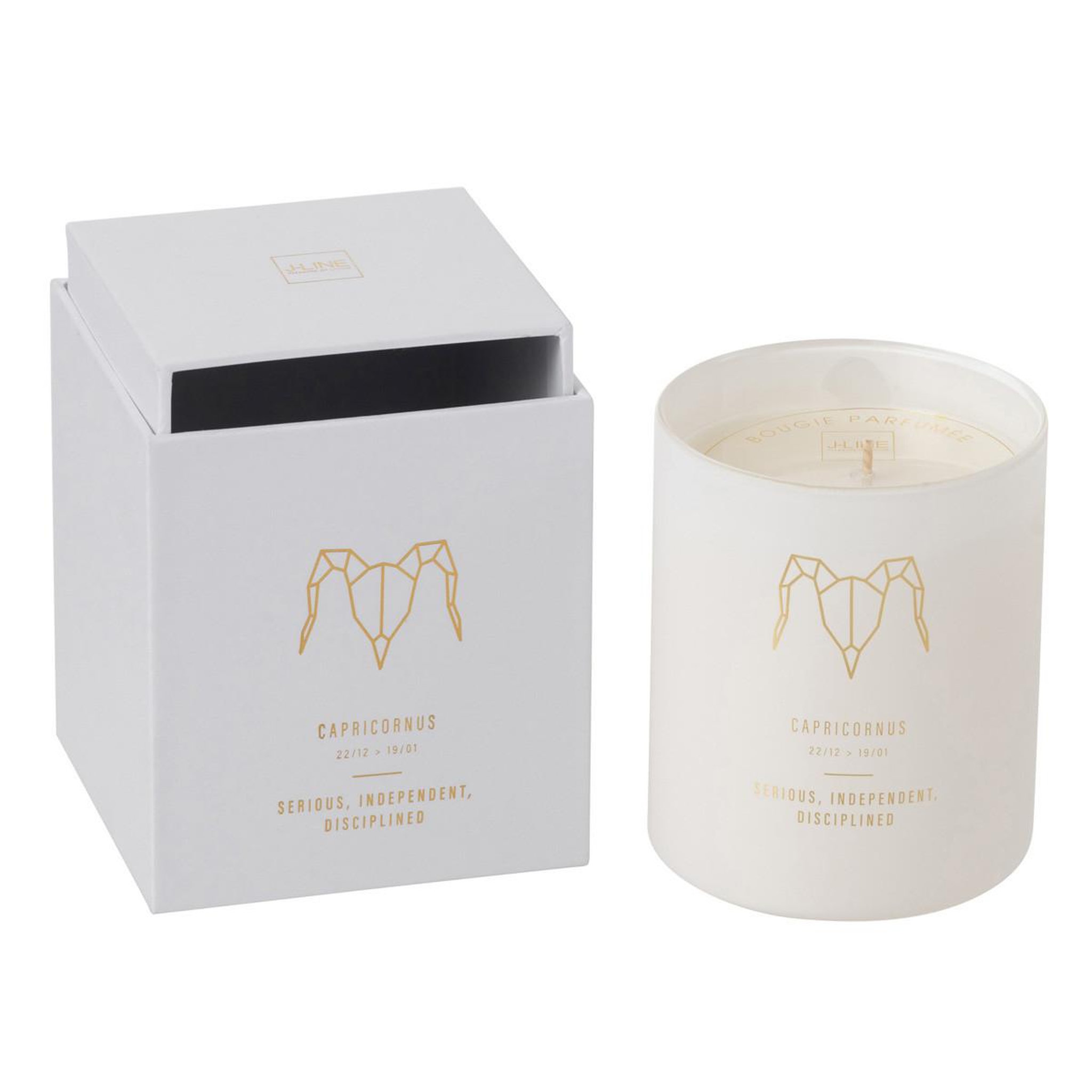 Voir la diapositive 1 : J-LINE Bougie parfumée  capricorne  10cm sapphire amber tea