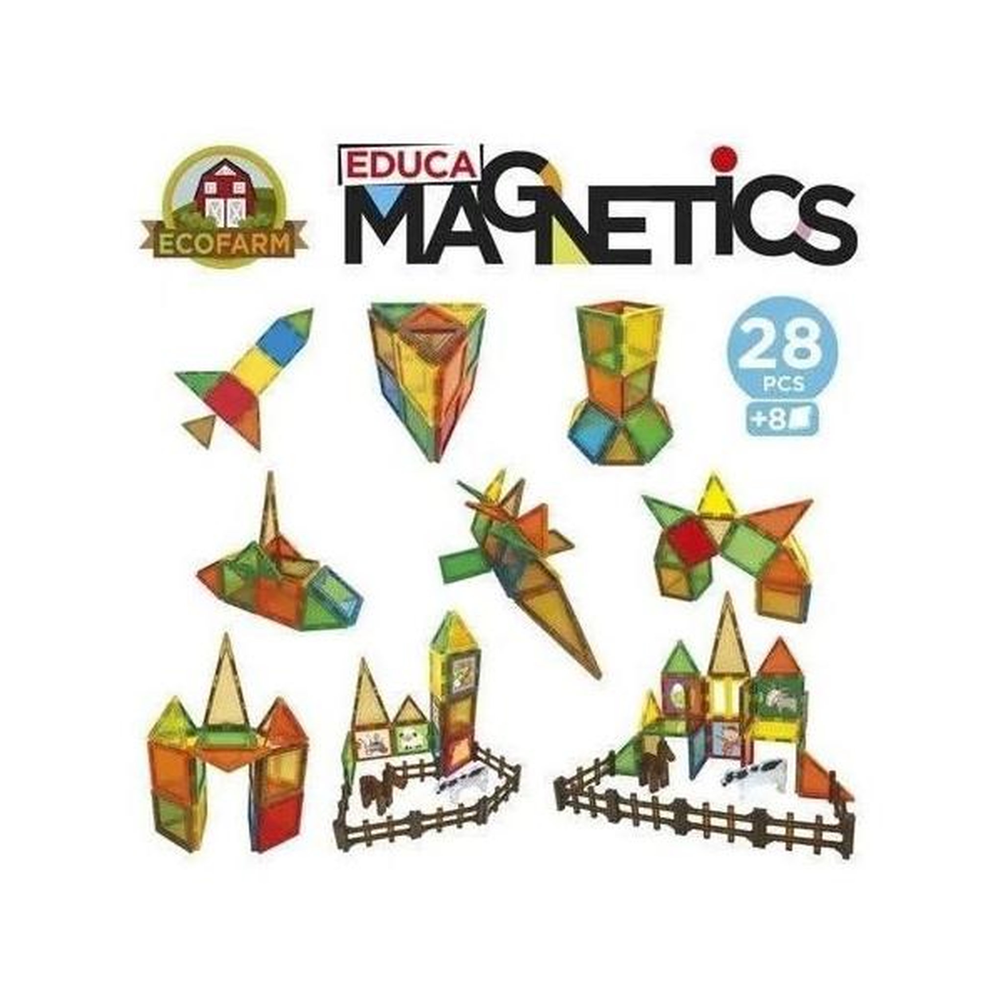 Voir la diapositive 3 : EDUCA Magnetics Ecoferme - Jeu de construction - EDUCA - 28 pieces magnétiques, 2 animaux, 8 cartes - Des 3 ans