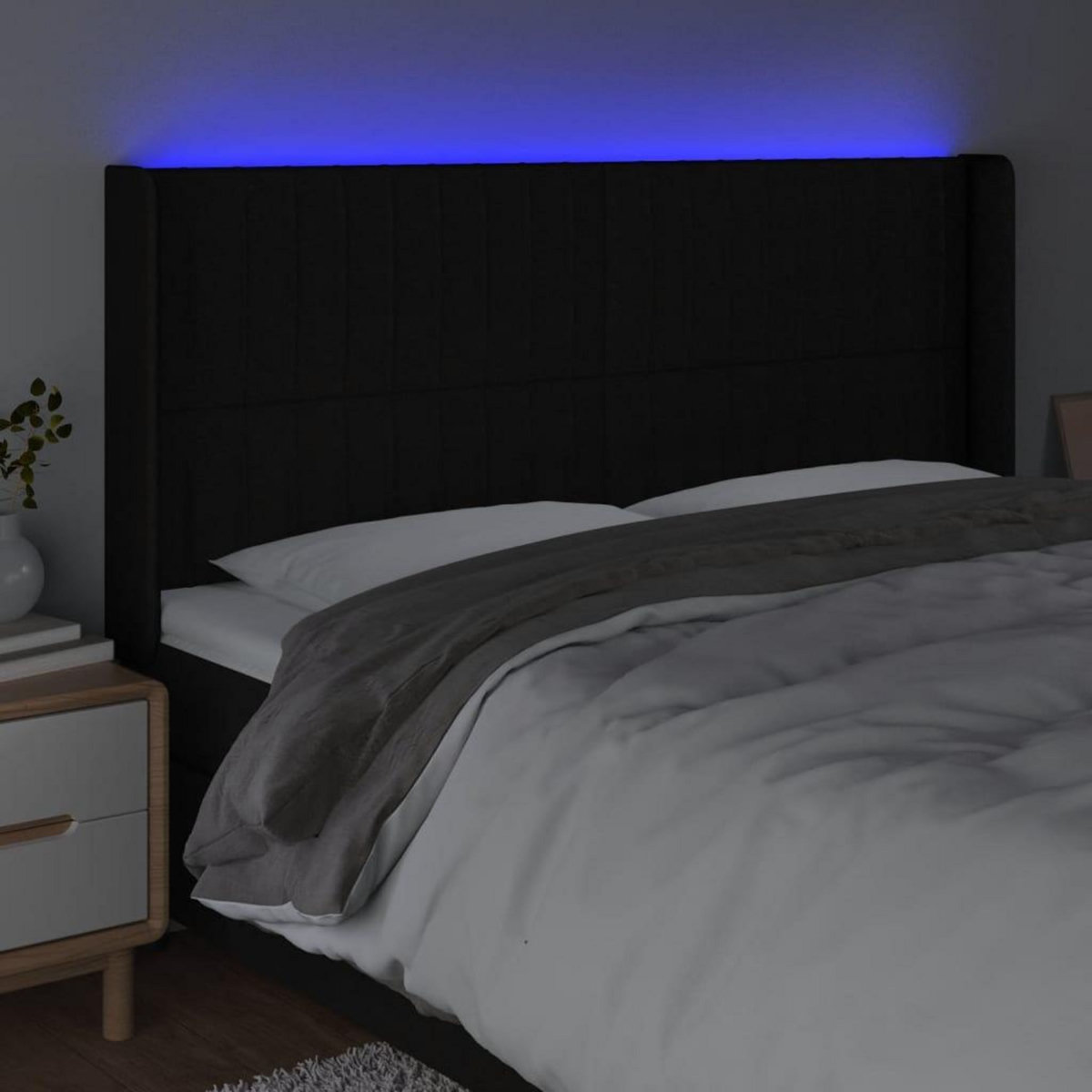 VIDAXL Tete de lit a LED Noir 203x16x118/128 cm Tissu