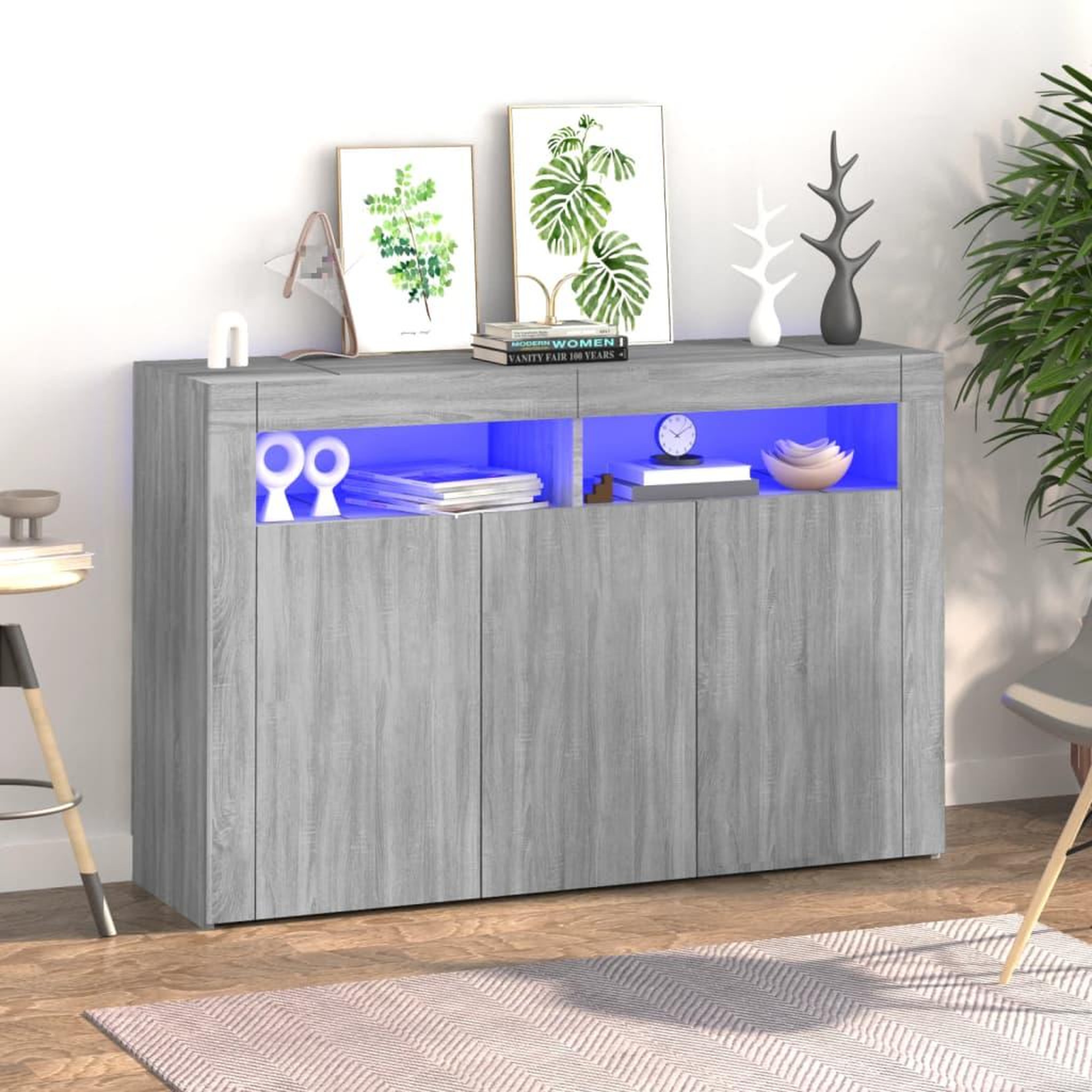 Voir la diapositive 1 : VIDAXL Buffet avec lumieres LED sonoma gris 115,5x30x75 cm