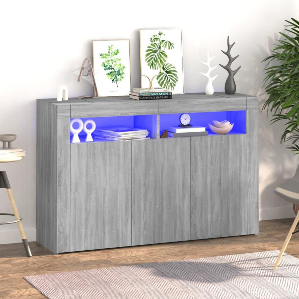 VIDAXL Buffet avec lumieres LED sonoma gris 115,5x30x75 cm