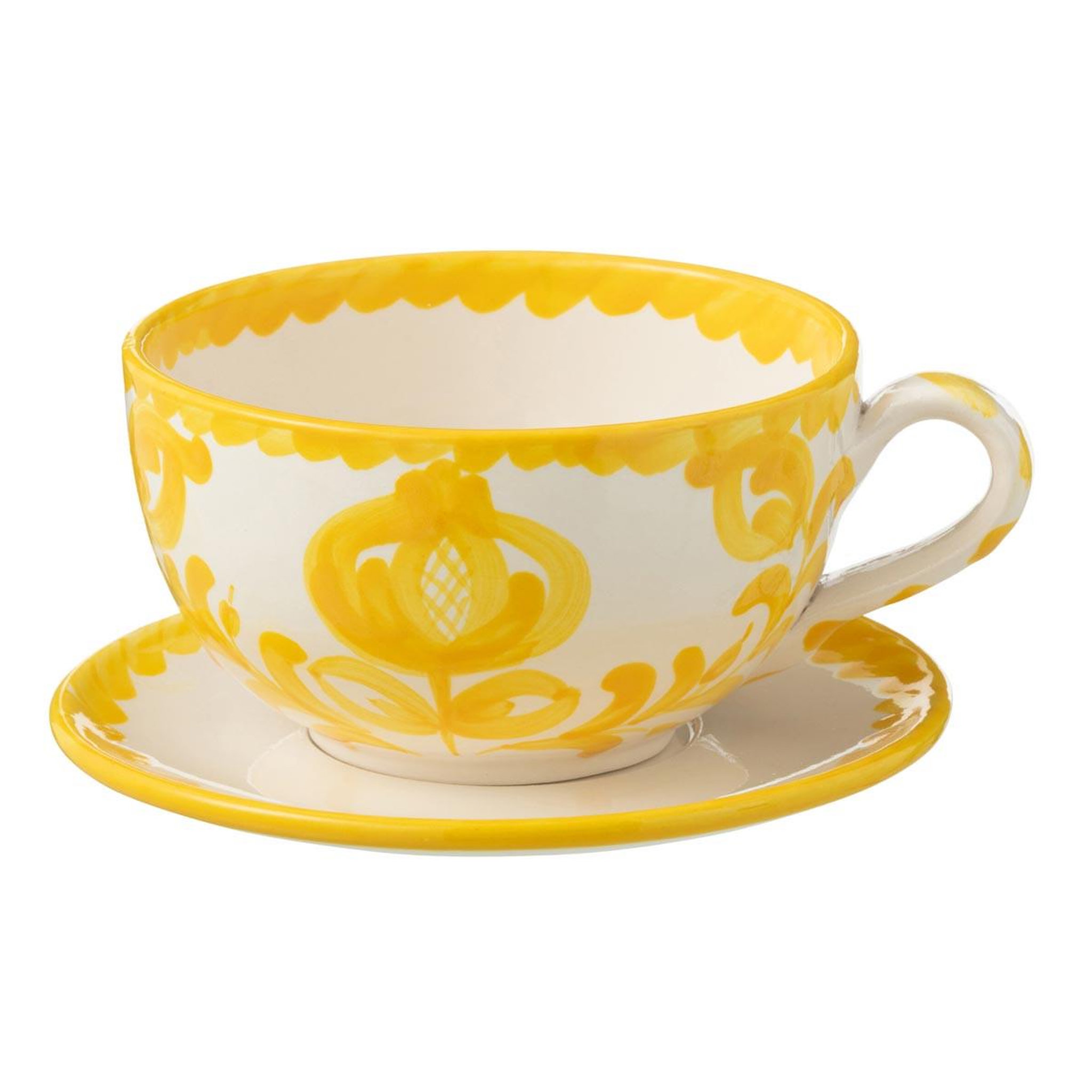 J-LINE Tasse avec sous-tasse en céramique  granada  50cl jaune