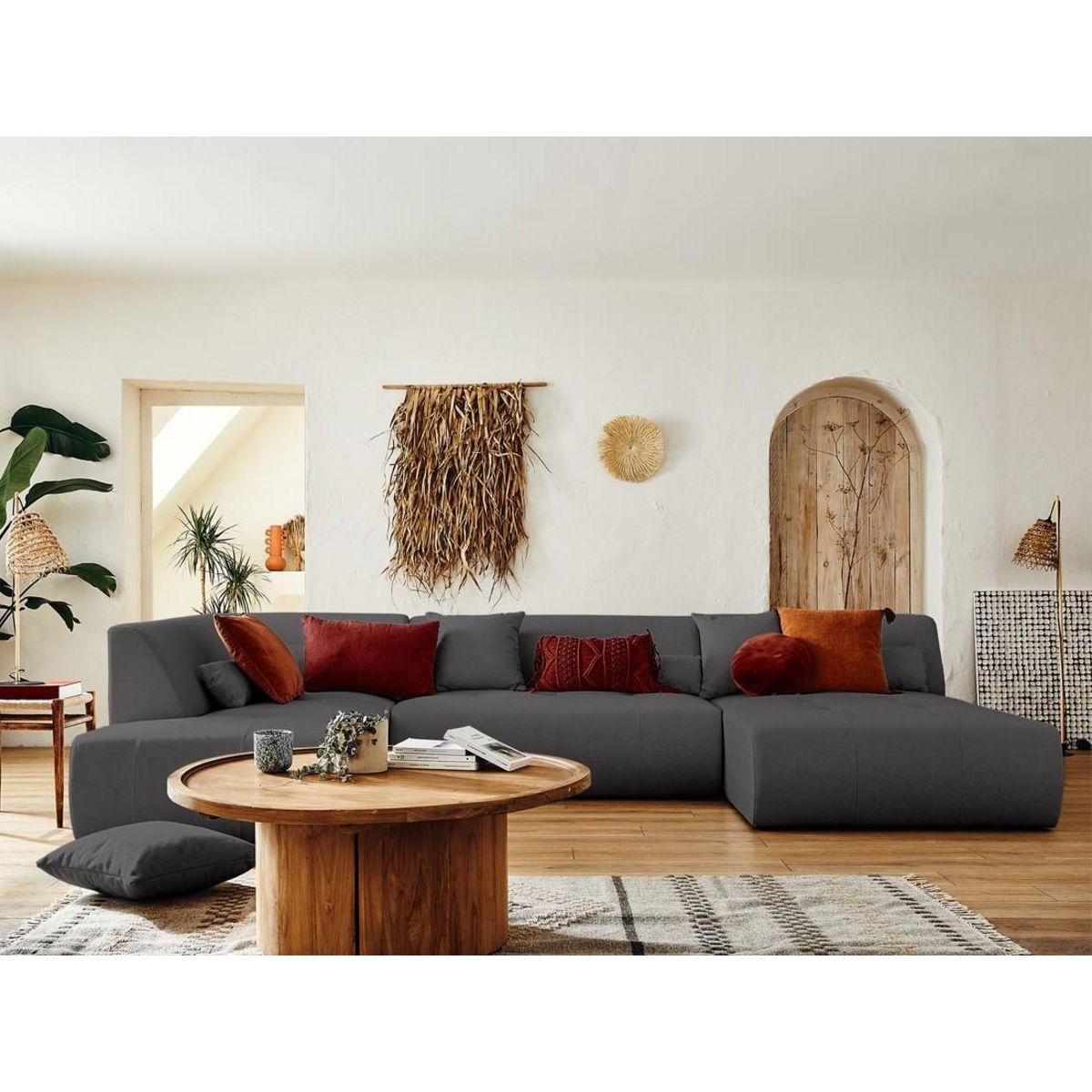 LISA DESIGN Onyx - canapé modulable panoramique d'angle gauche 7 places - en tissu