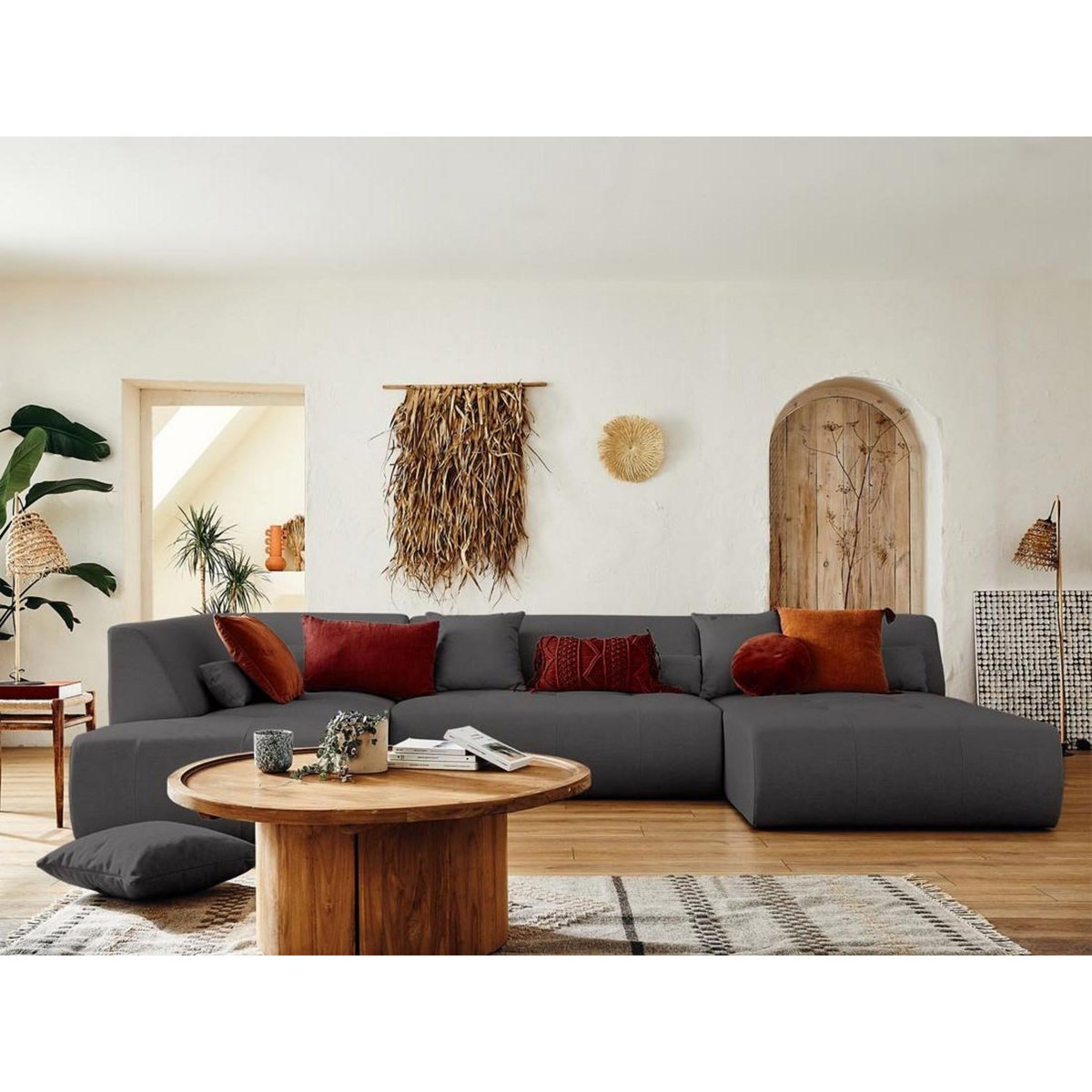 LISA DESIGN Onyx - canapé modulable panoramique d'angle gauche 7 places - en tissu