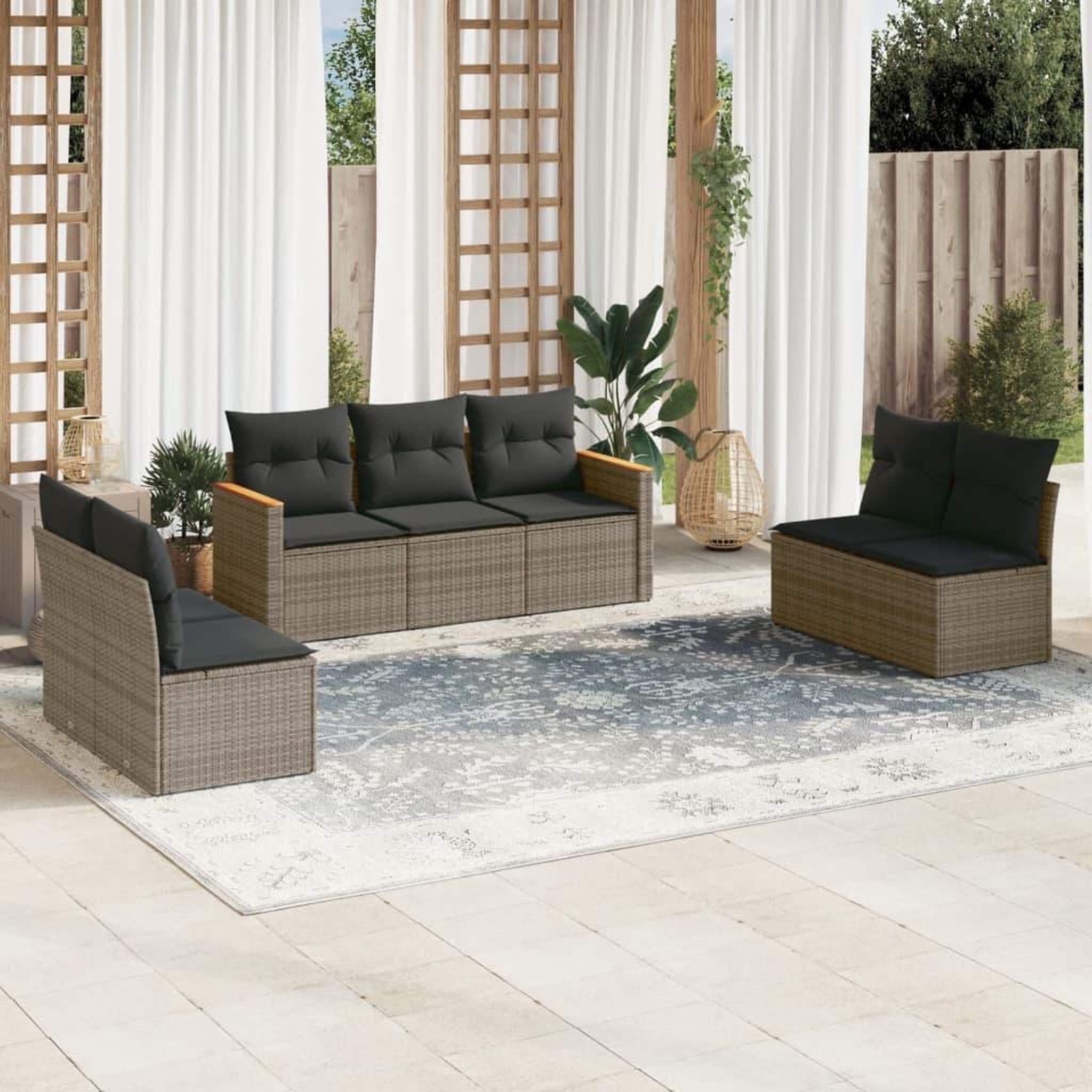 VIDAXL Salon de jardin avec coussins 7 pcs gris resine tressee