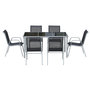 Voir la diapositive 4 : OUTSUNNY Ensemble de jardin 6 pers. 6 chaises empilables table plateau verre trempé 5 mm métal époxy gris textilène noir