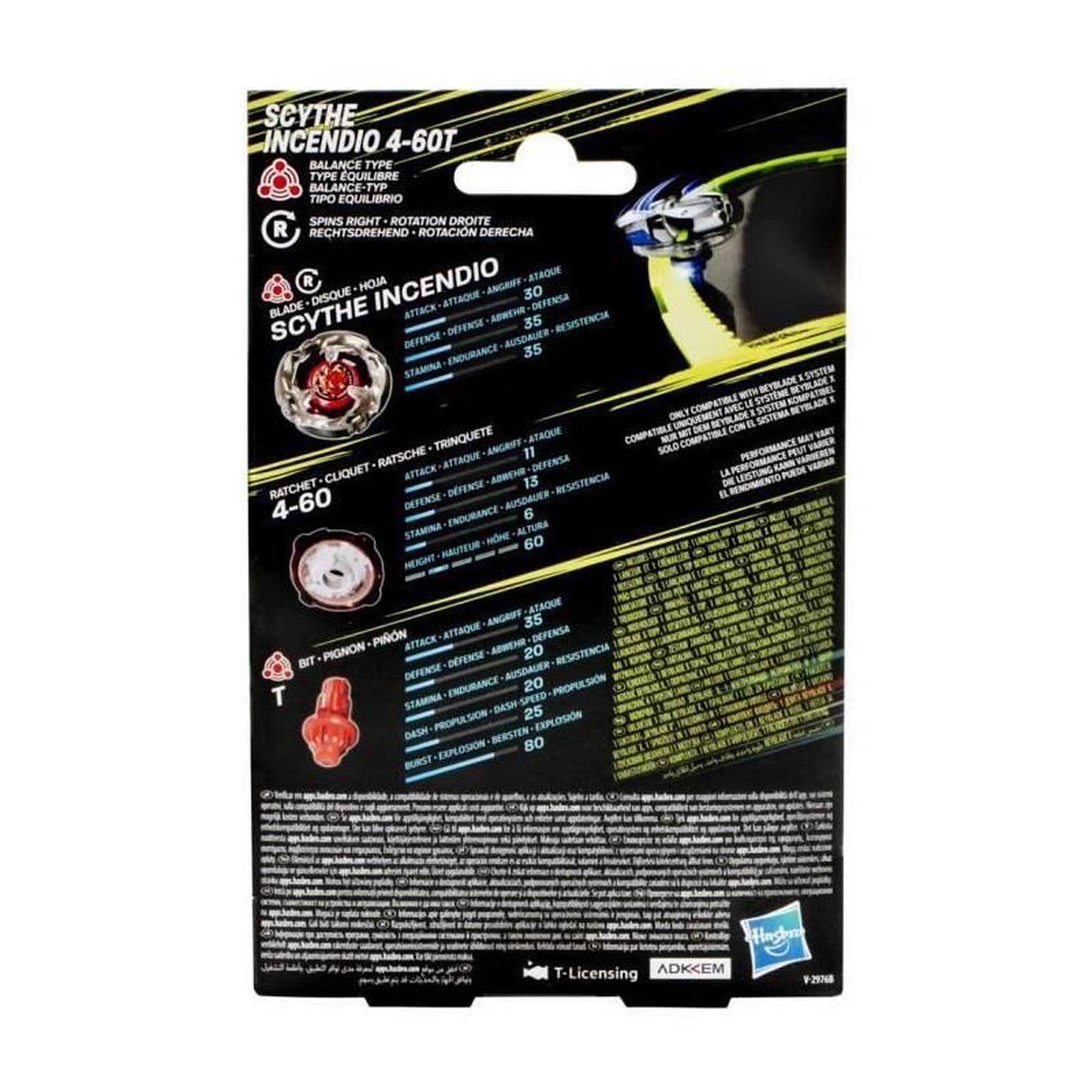 Voir la diapositive 5 : HASBRO Beyblade X, Starter Pack Scythe Incendio 4-60T avec toupie de compétition a rotation droite de type équilibre et lanceur, des